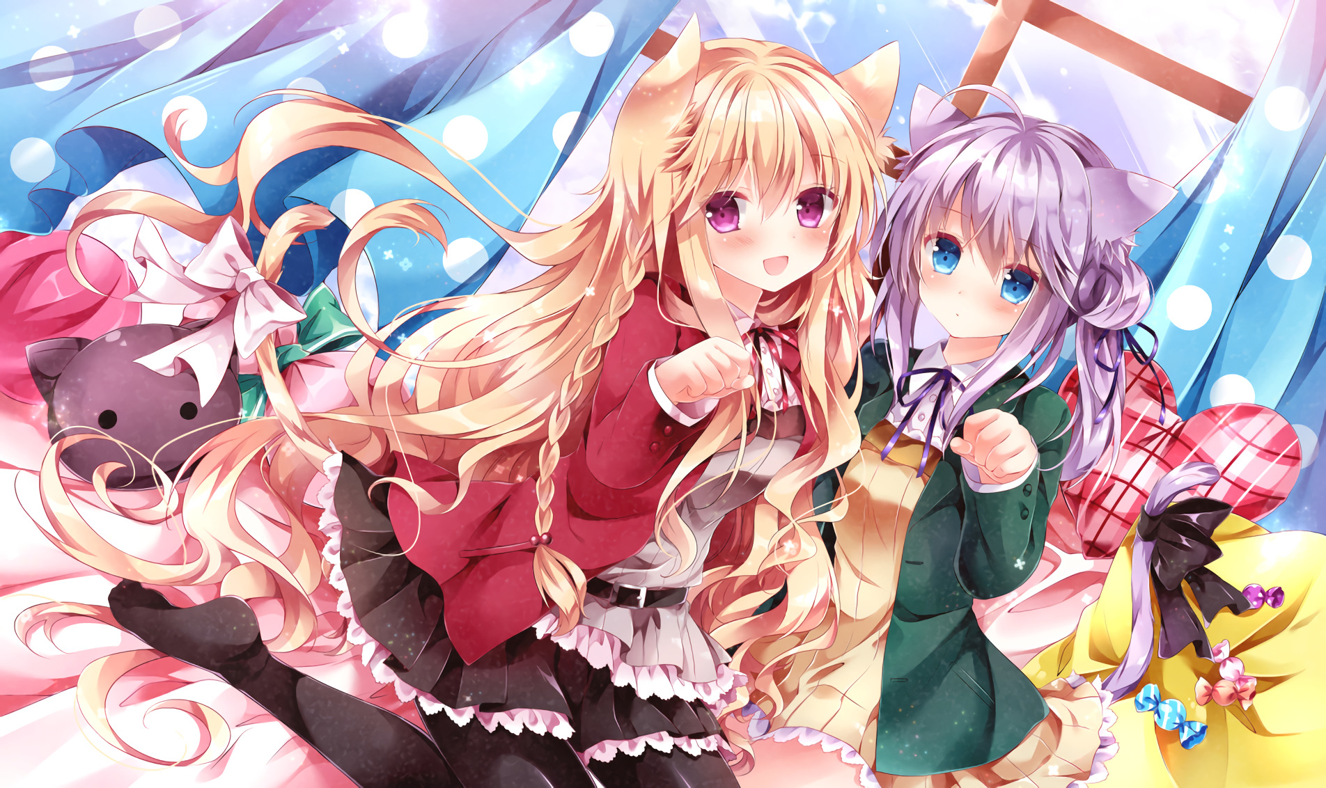 Anime girls with fox ears and tails HD Wallpaper