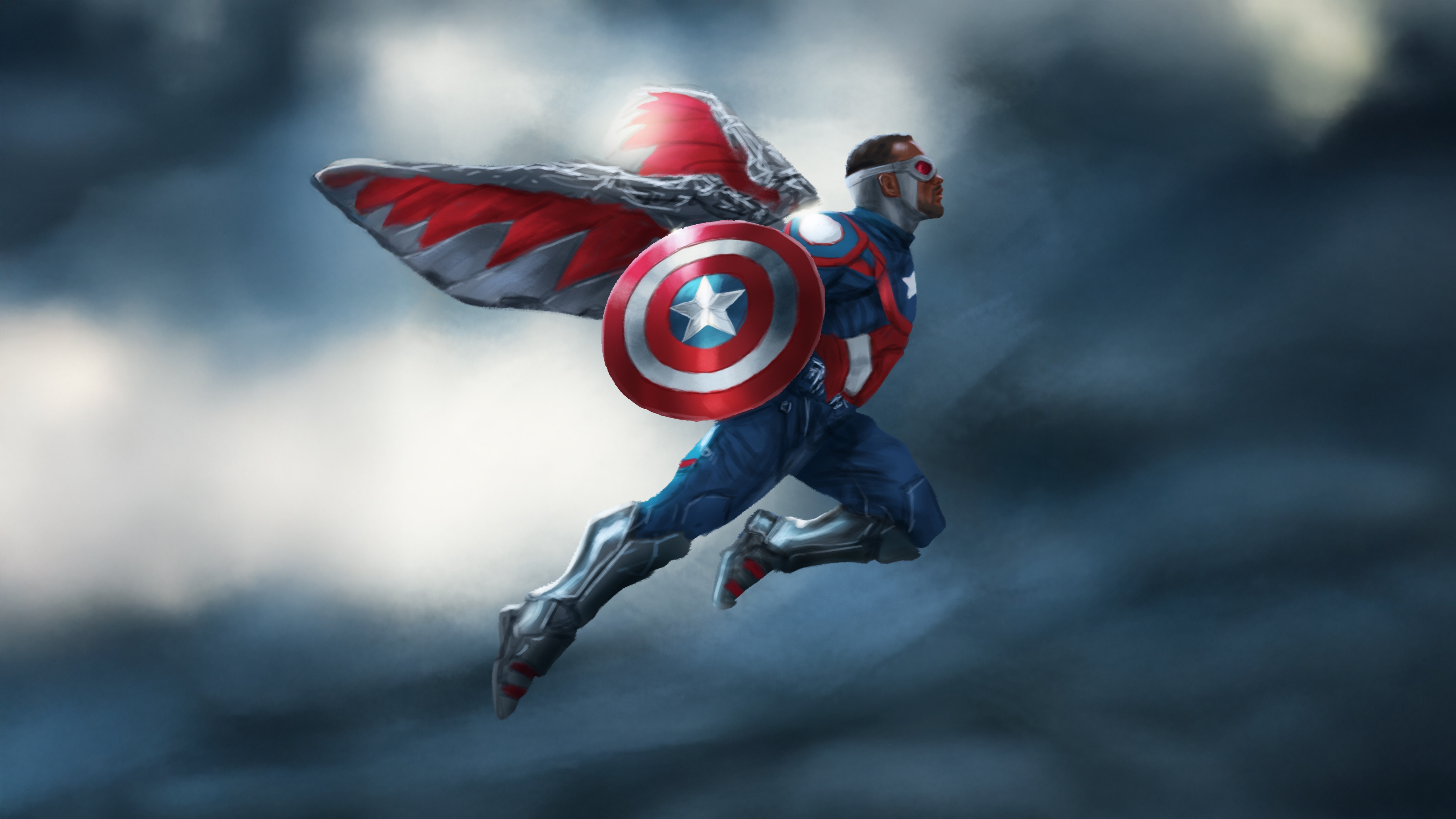 Sam Wilson as Captain America with Wings and Shield HD Wallpaper