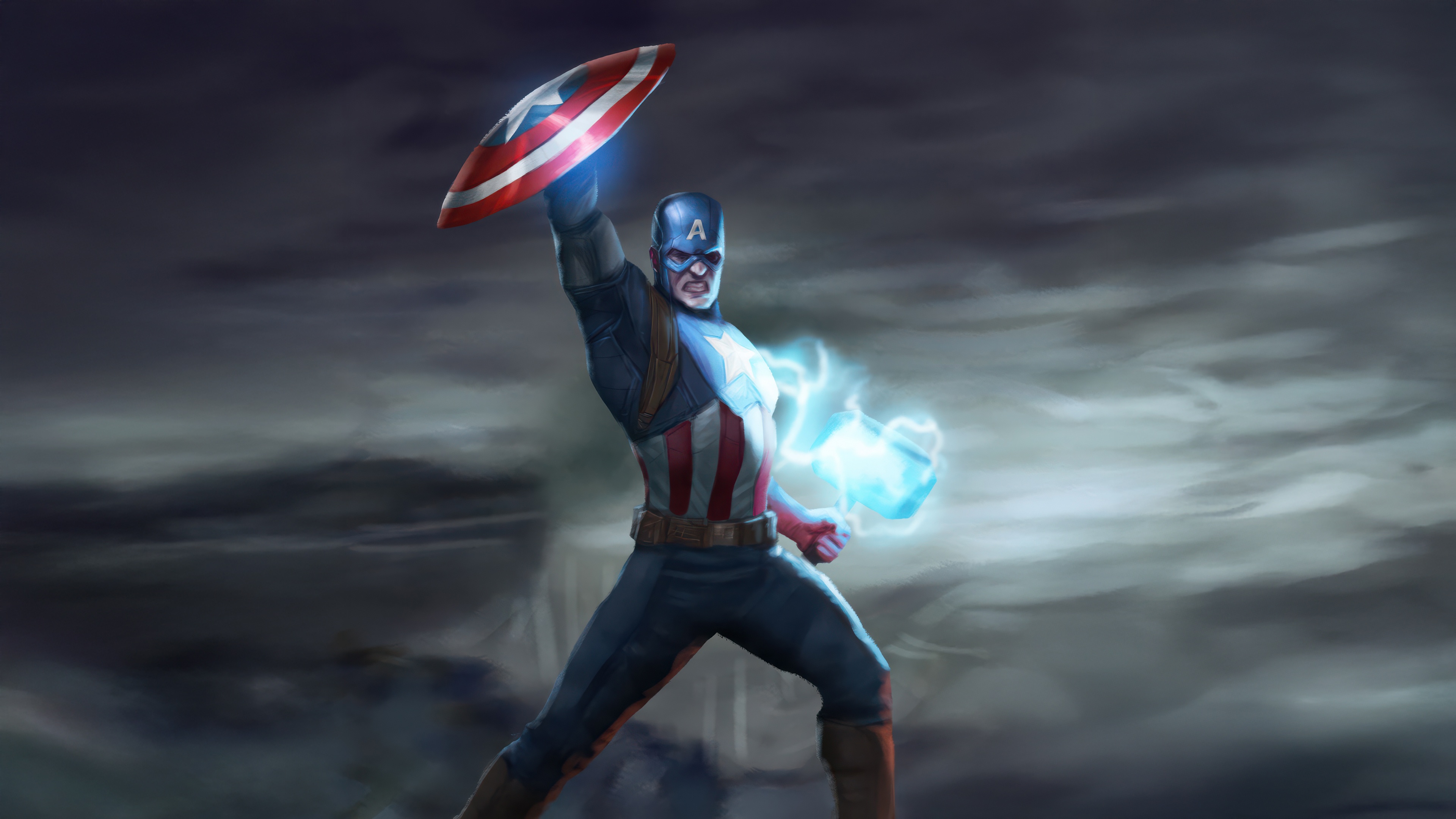 Captain America with Shield and Lightning HD Wallpaper