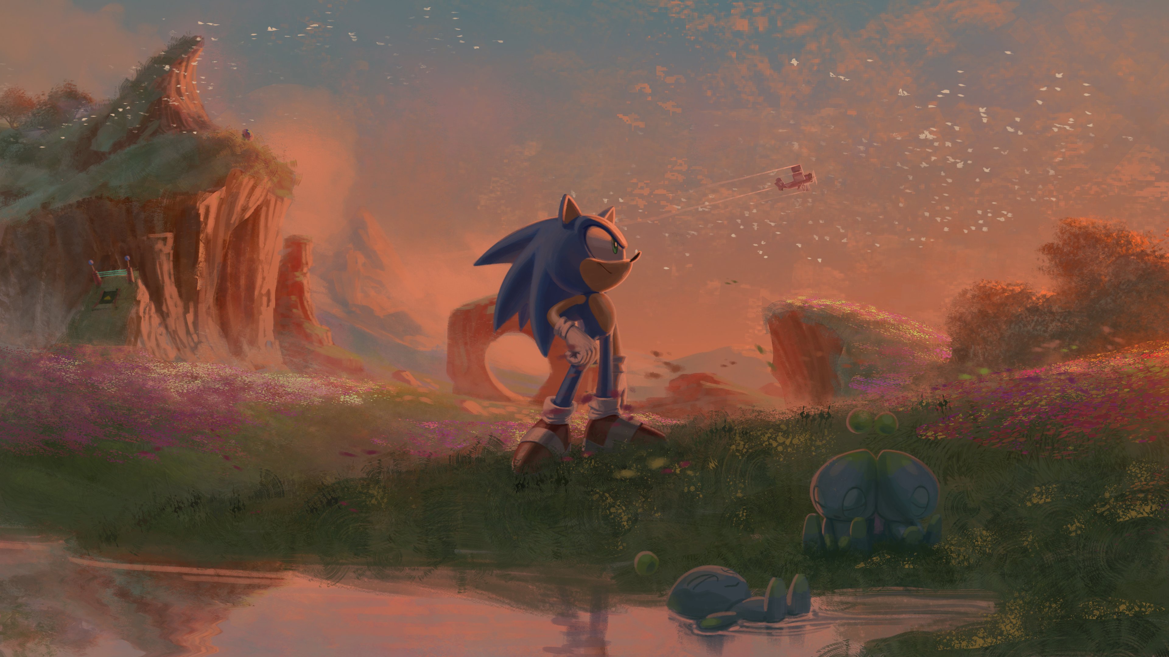 Sonic The Hedgehog in a colorful landscape HD Wallpaper