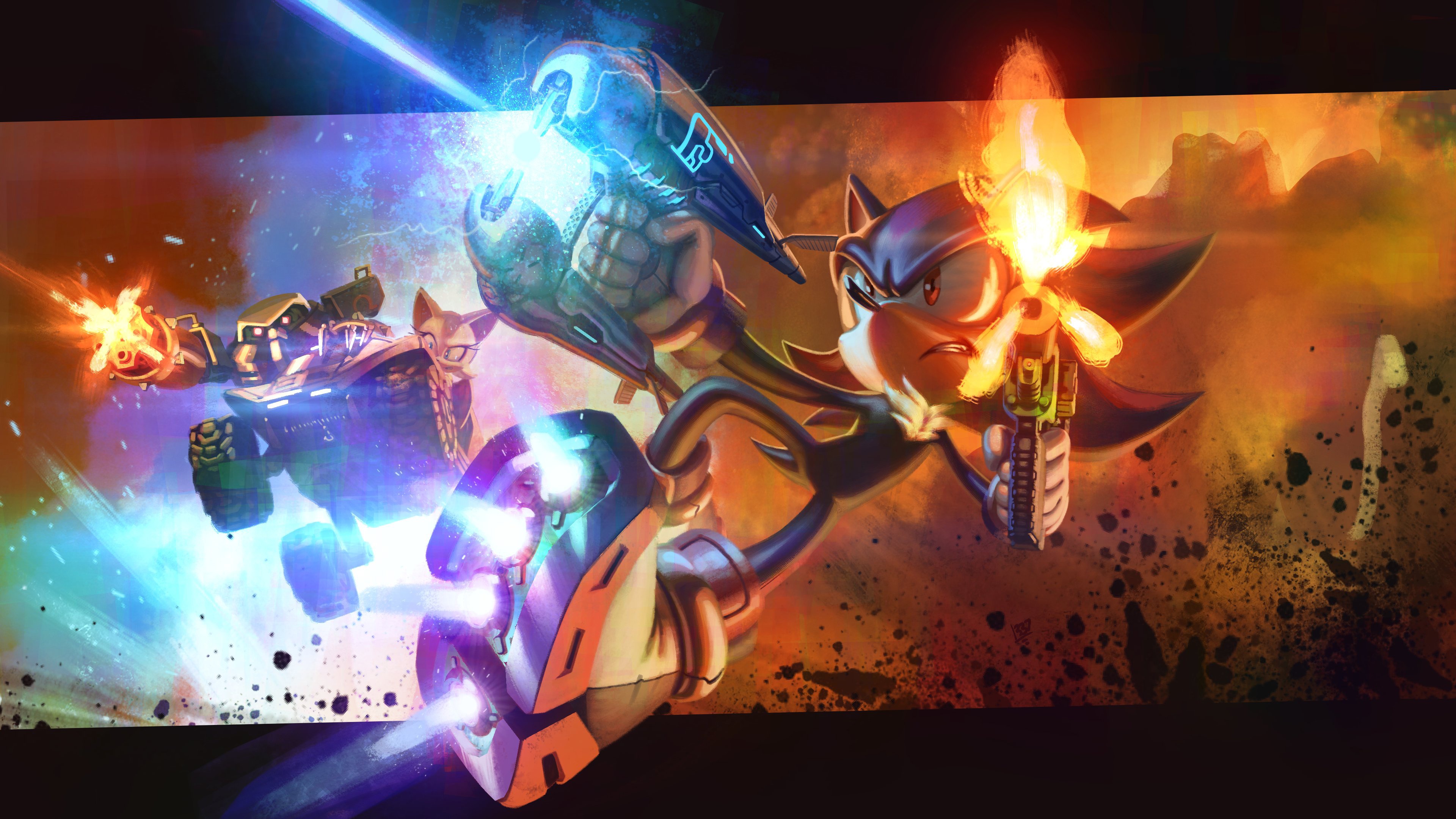 Shadow the Hedgehog and allies in combat HD Wallpaper