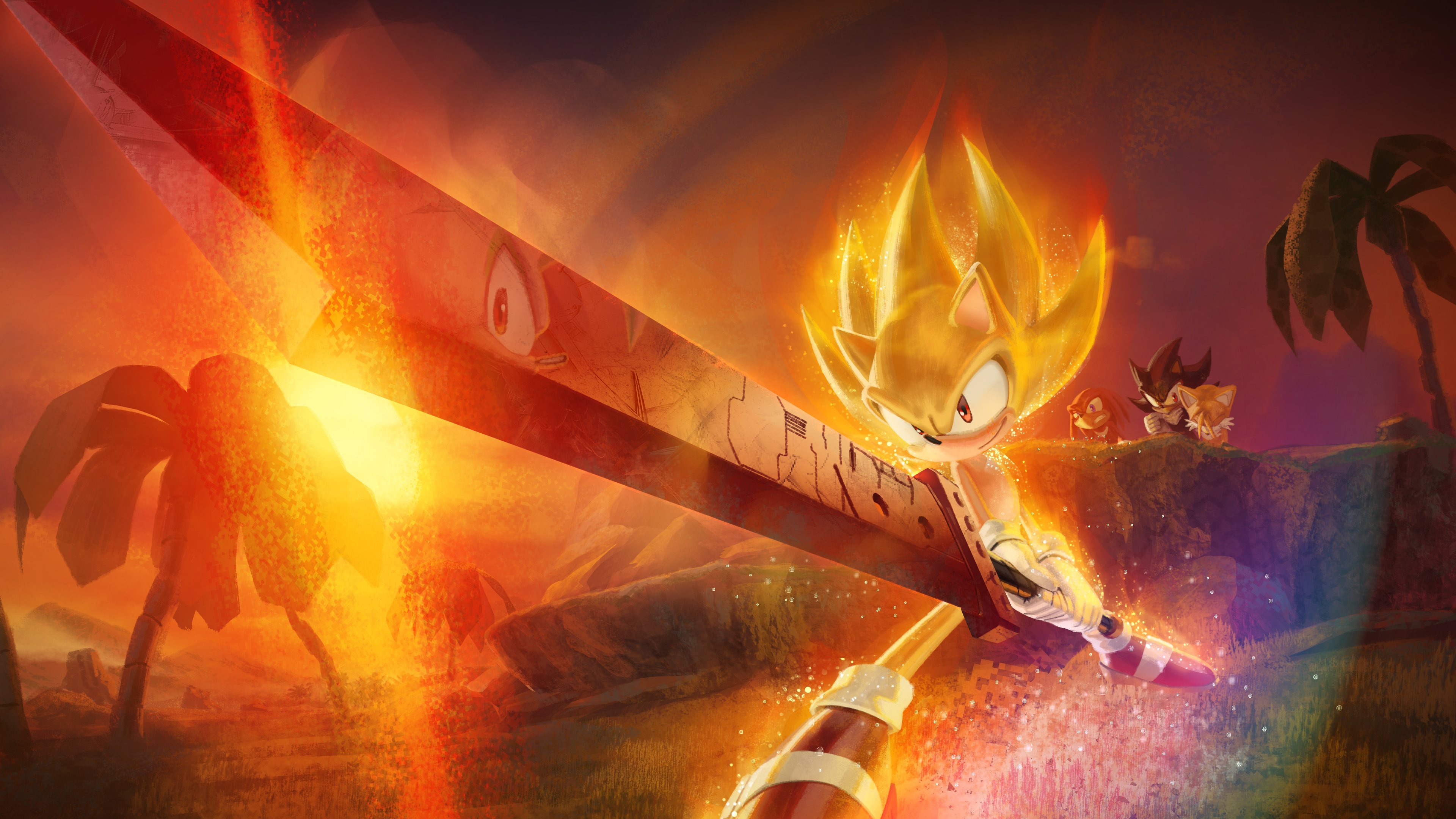 Super Sonic the Hedgehog with a large sword HD Wallpaper