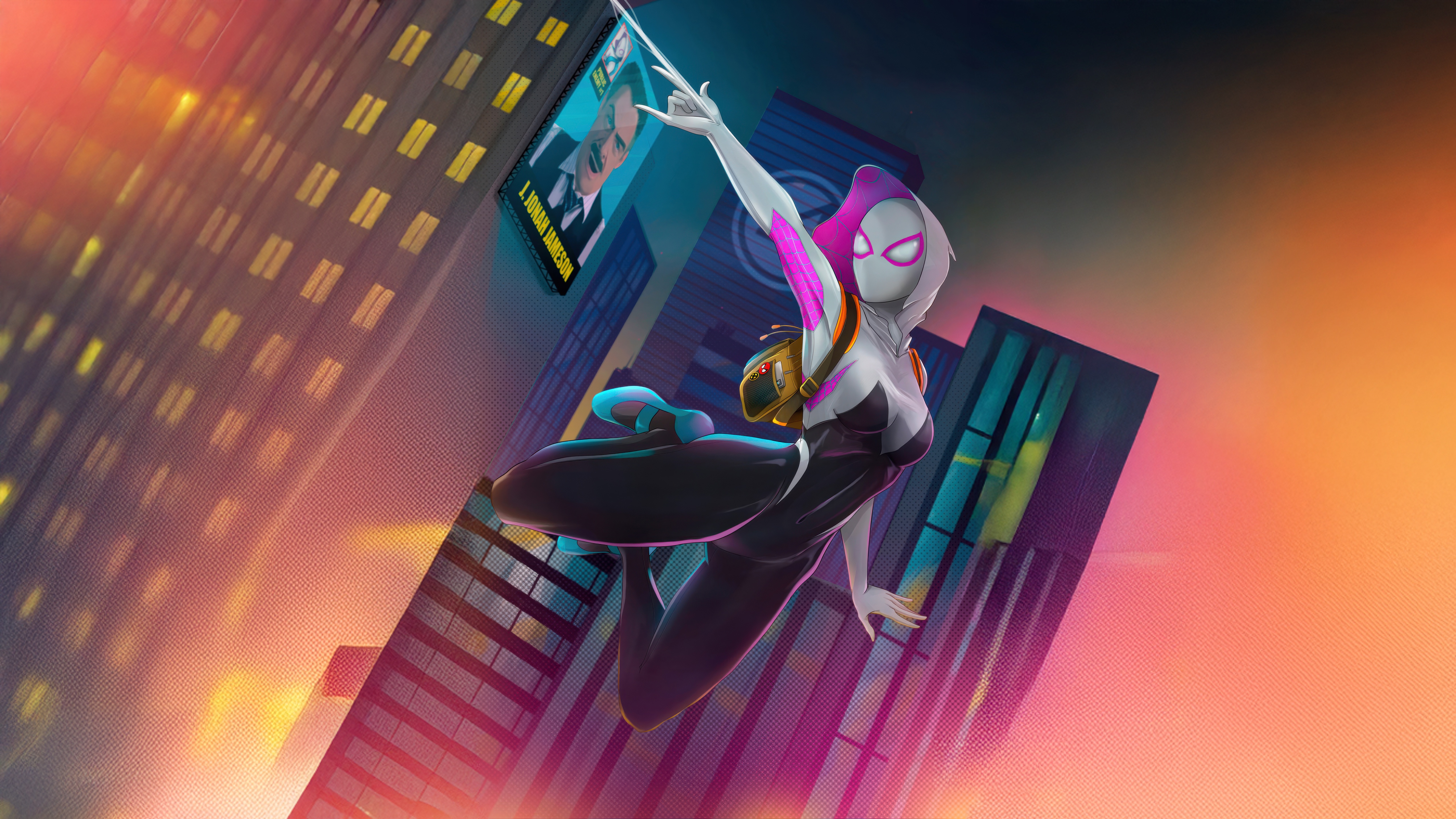 Spider-Gwen Freefalling in a City HD Wallpaper