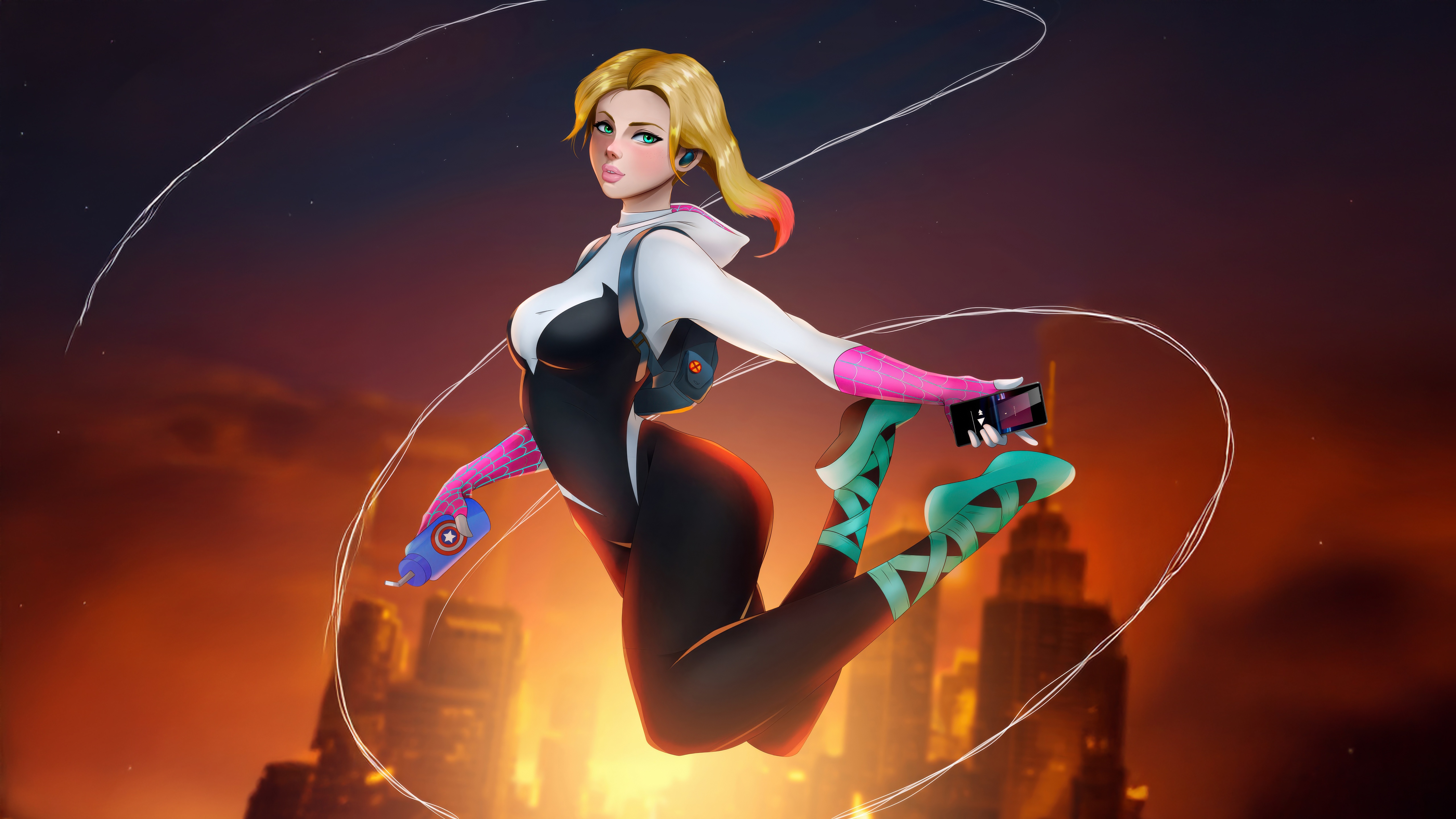 Gwen Stacy Freefalling with Spider-Webs HD Wallpaper
