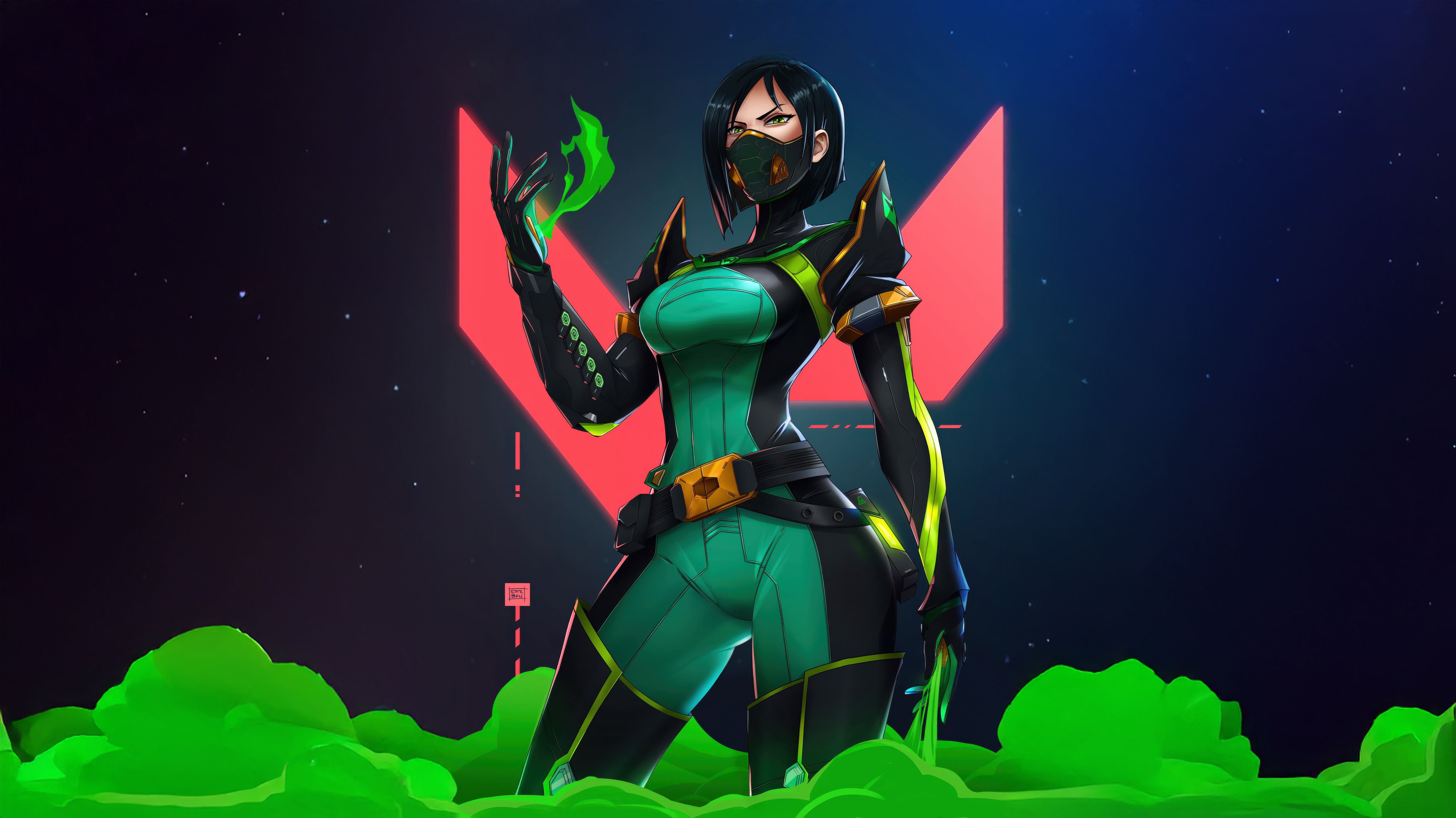 Viper from Valorant with green smoke HD Wallpaper