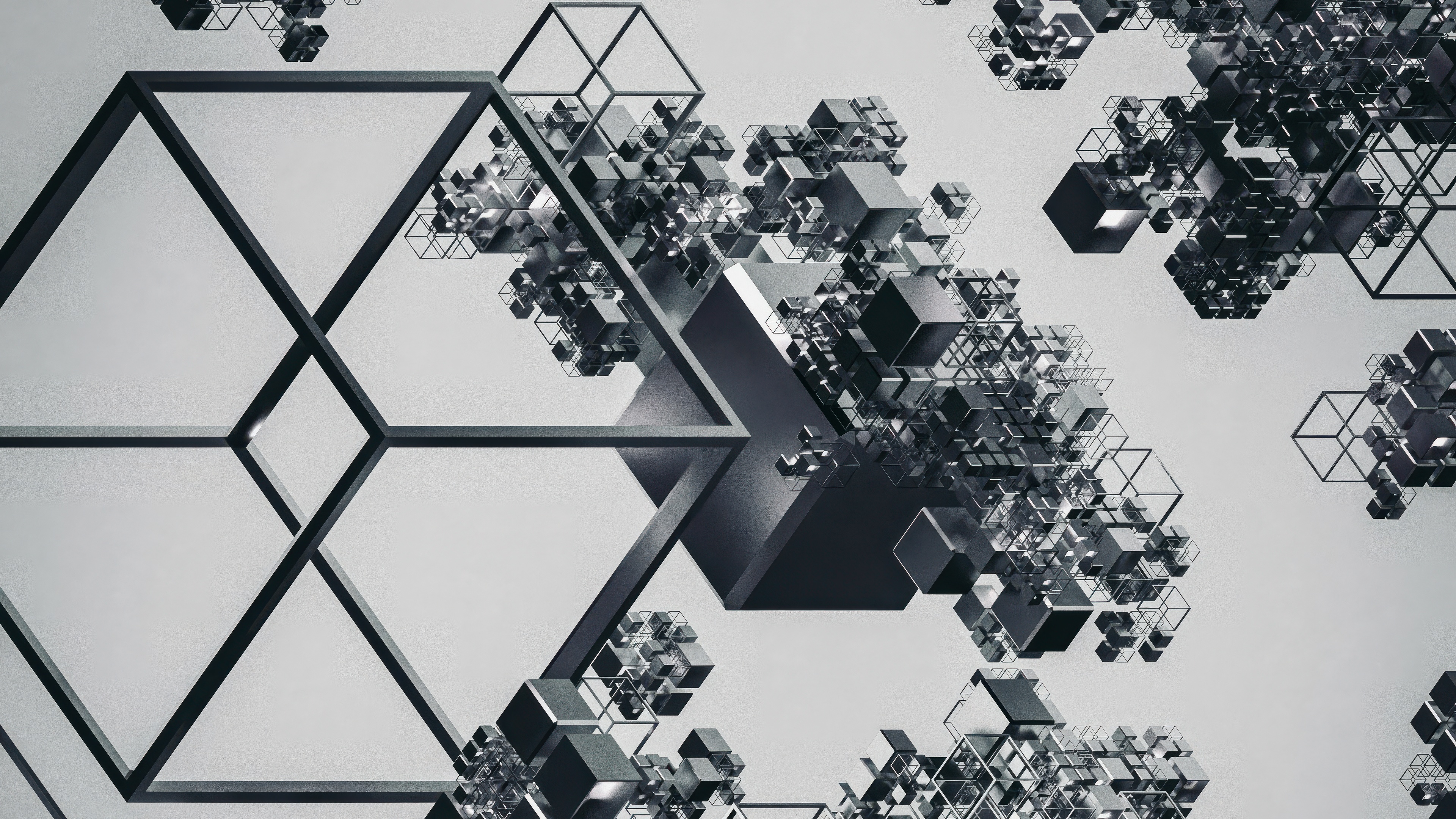 Fractal geometric shapes made of cubes and frames HD Wallpaper