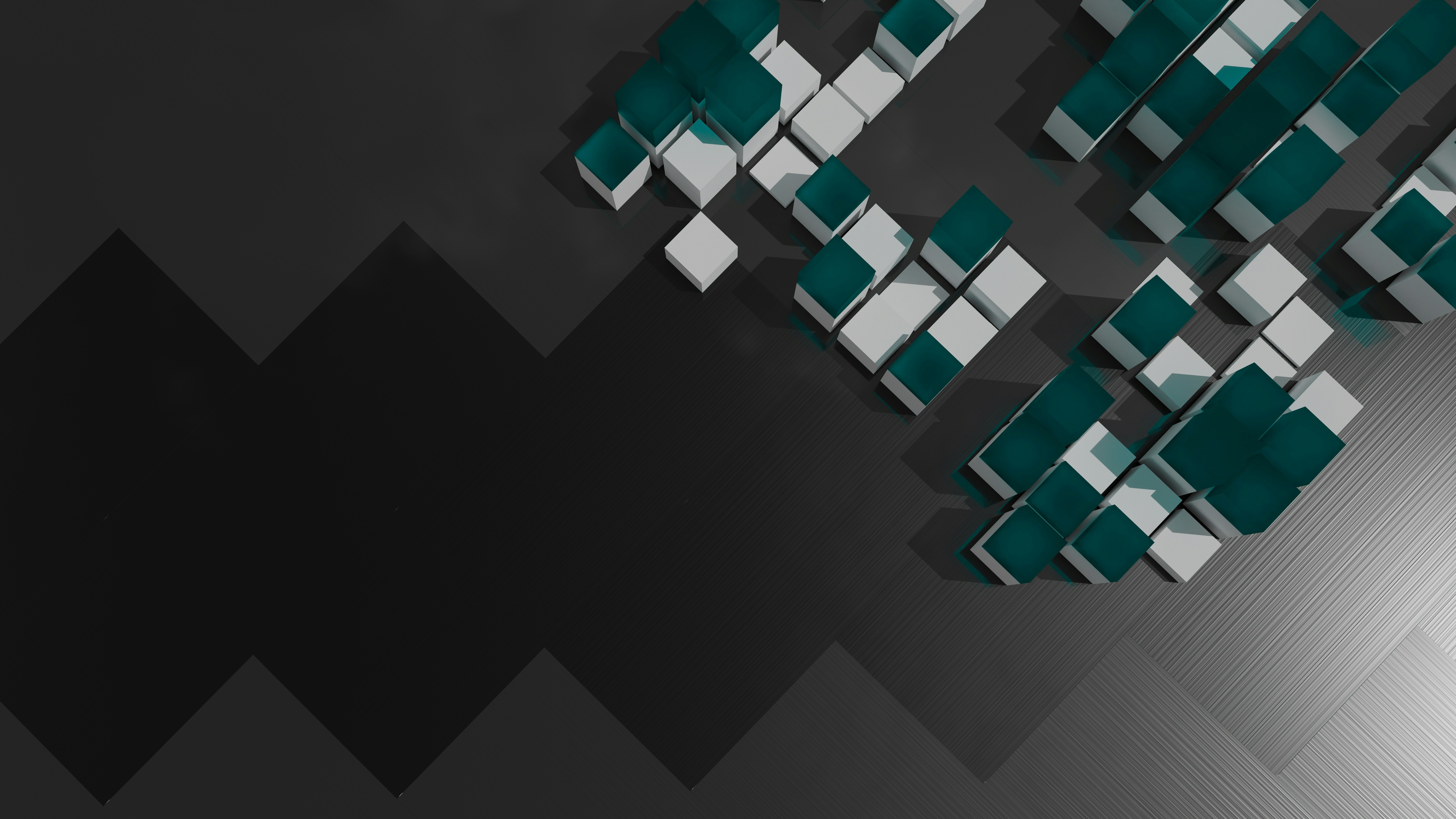 Abstract pattern of white and teal cubes on a dark background HD Wallpaper