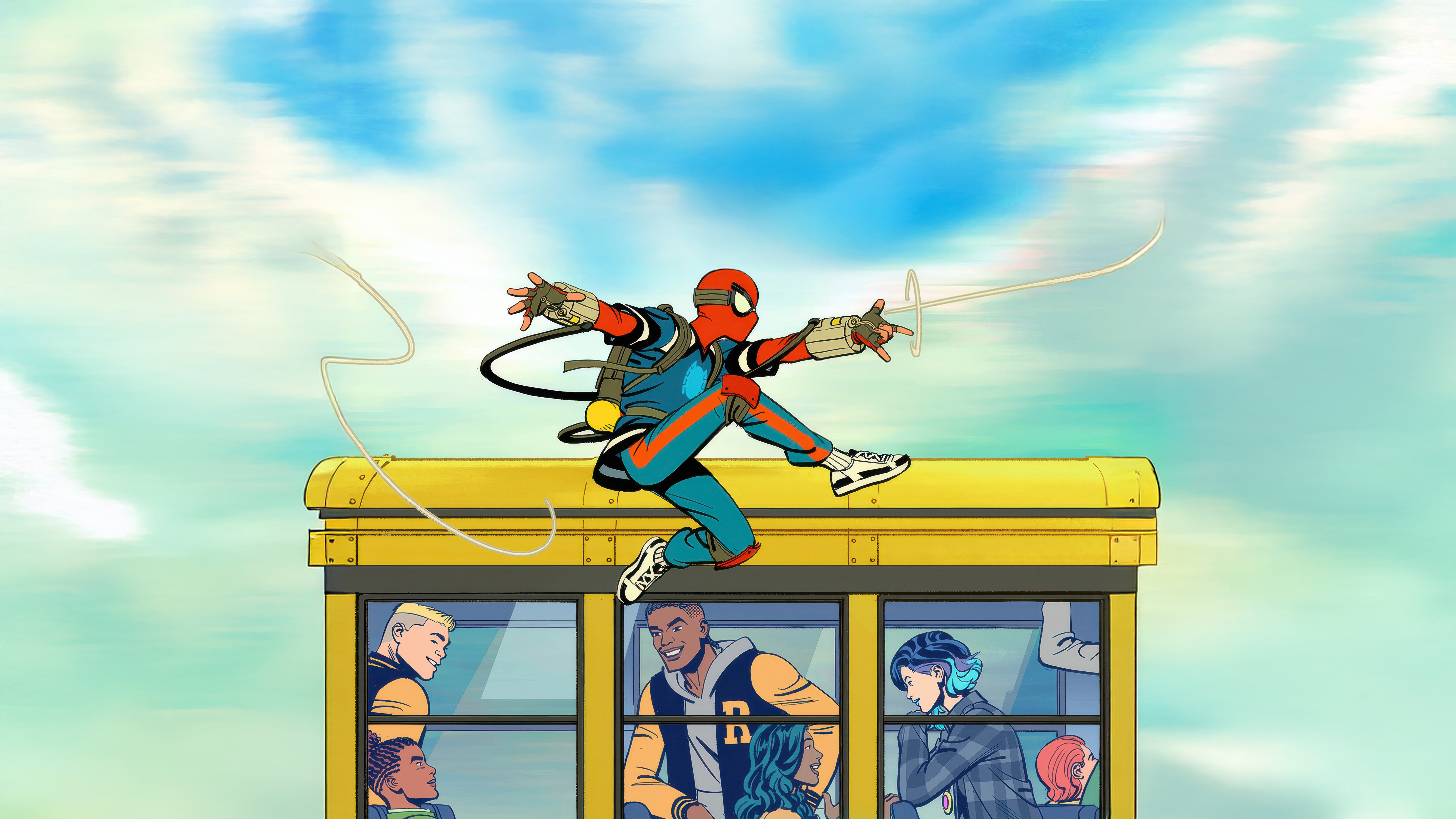 Spider-Man on a School Bus HD Wallpaper
