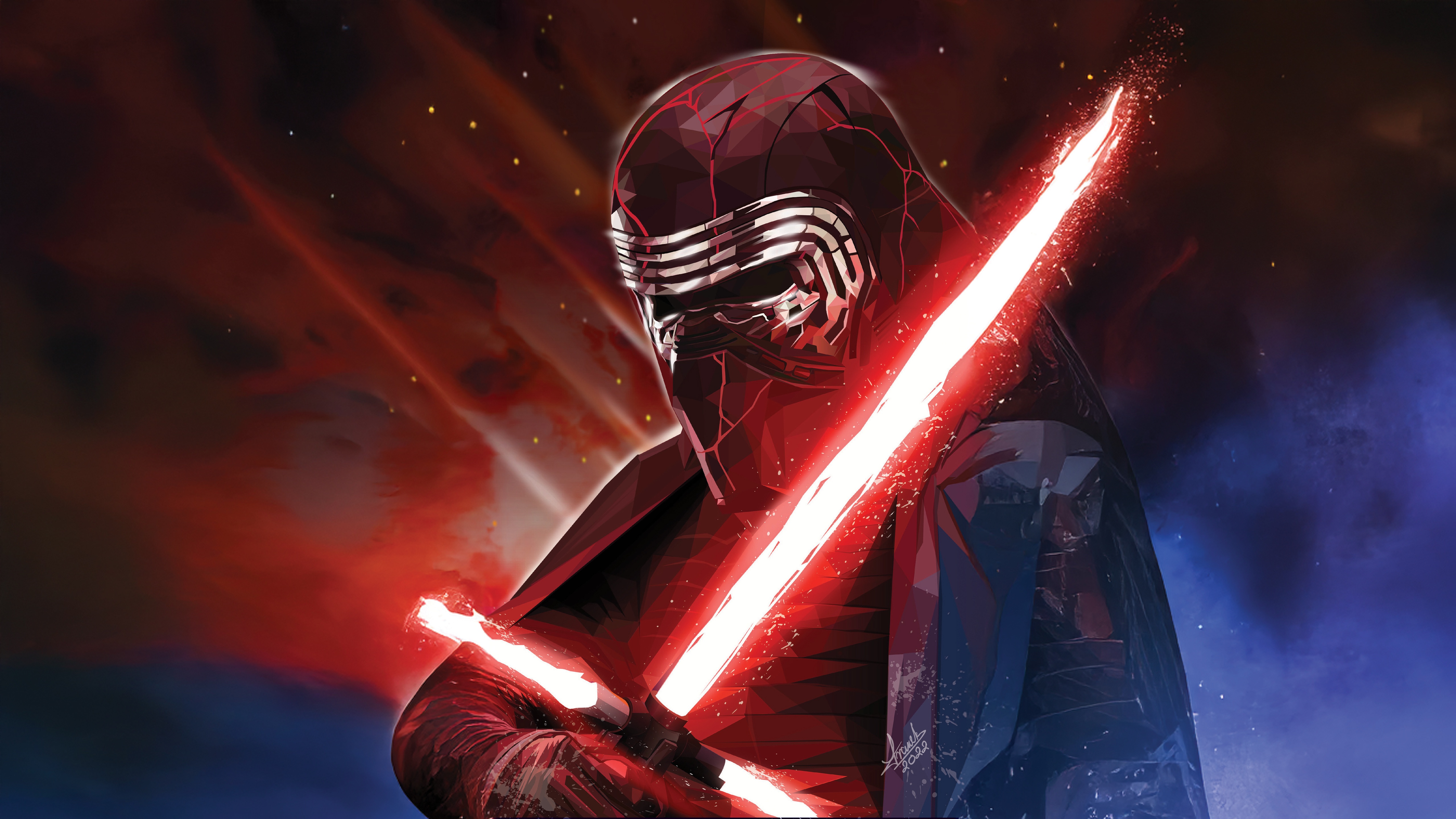 Kylo Ren with Red Lightsaber HD Wallpaper