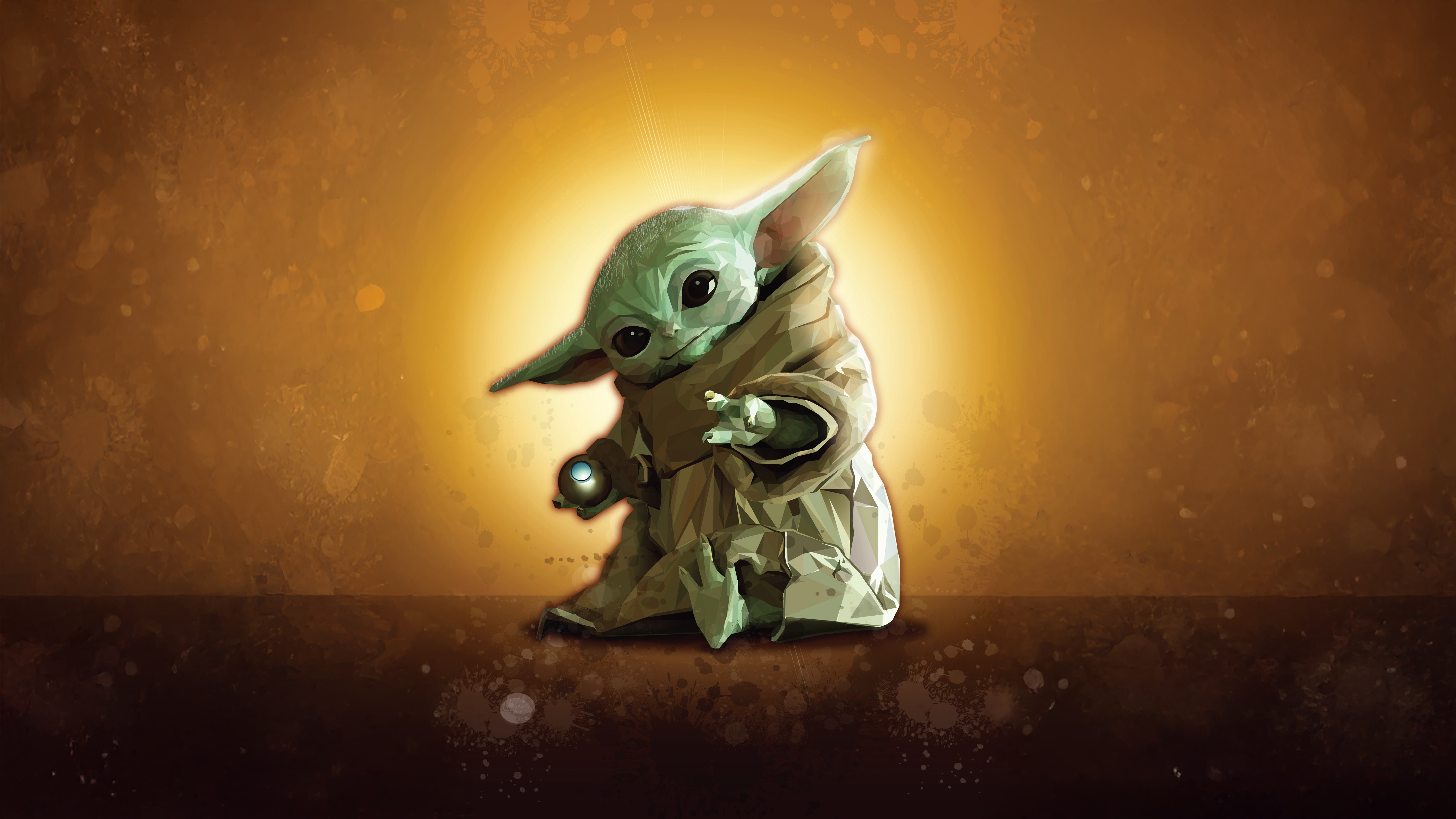 Grogu holding a glowing orb HD Wallpaper