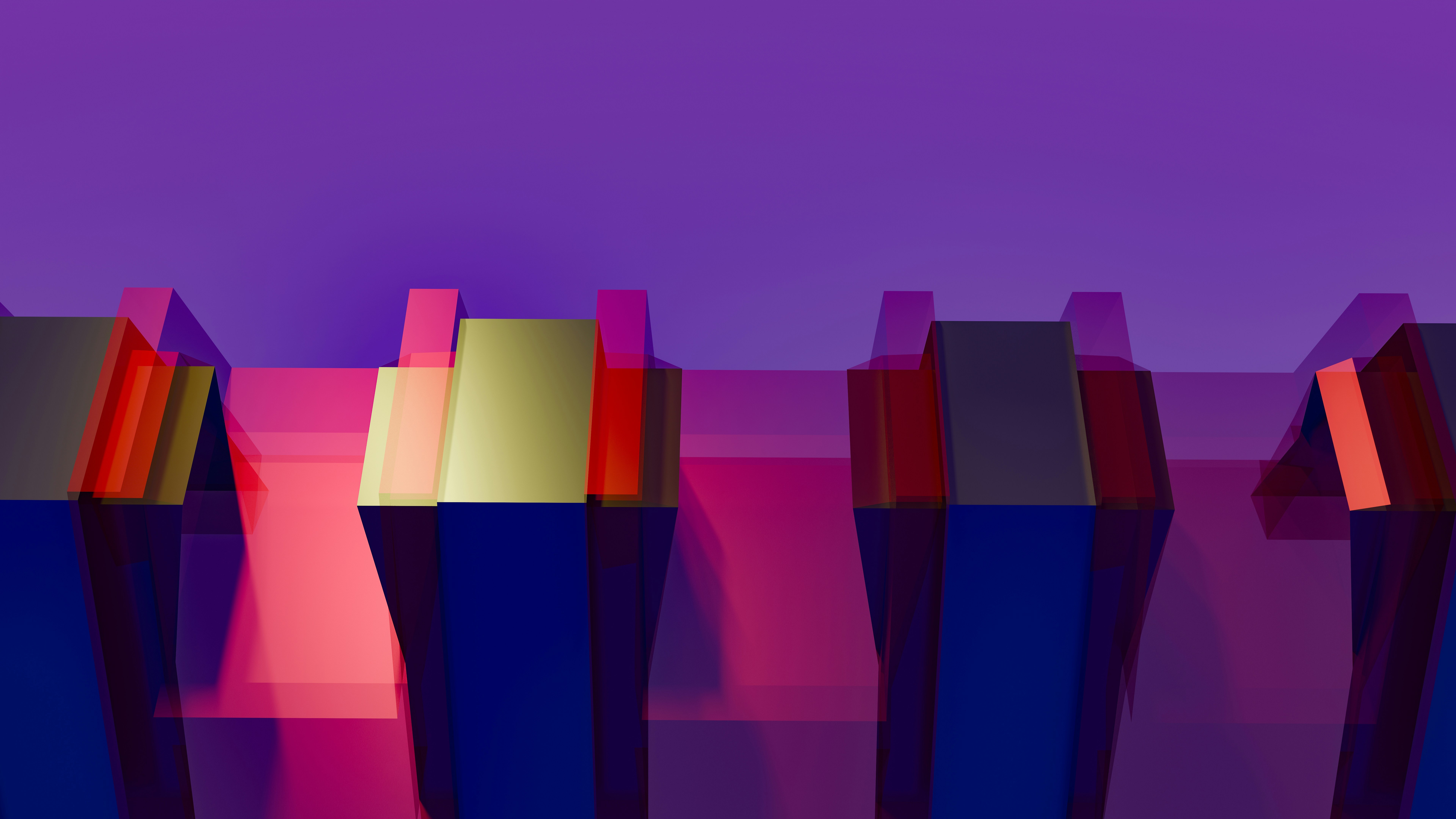 Abstract purple and pink geometric shapes with reflections HD Wallpaper