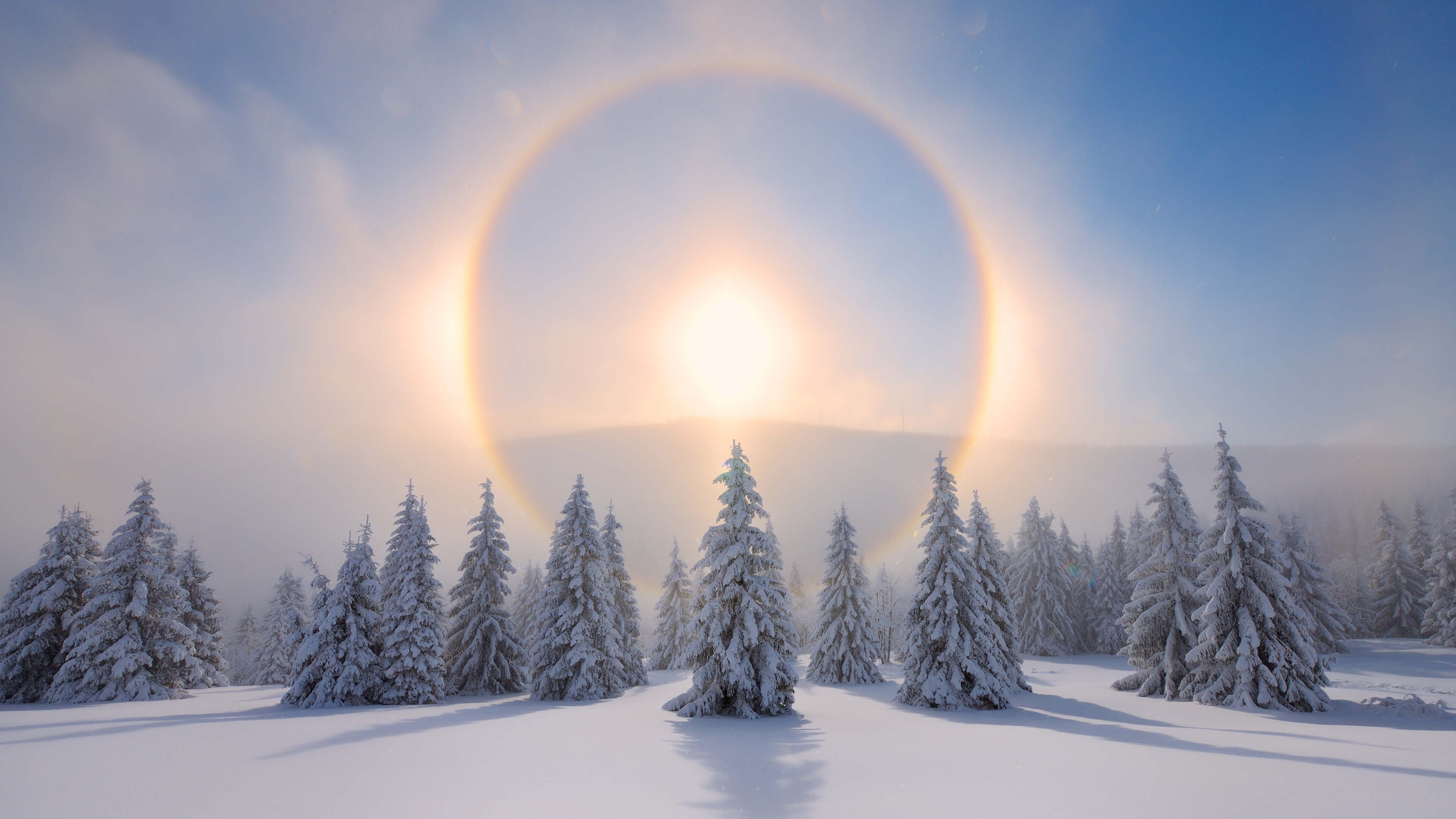 Halo Around the Sun in Ore Mountains, Saxony, Germany HD Wallpaper