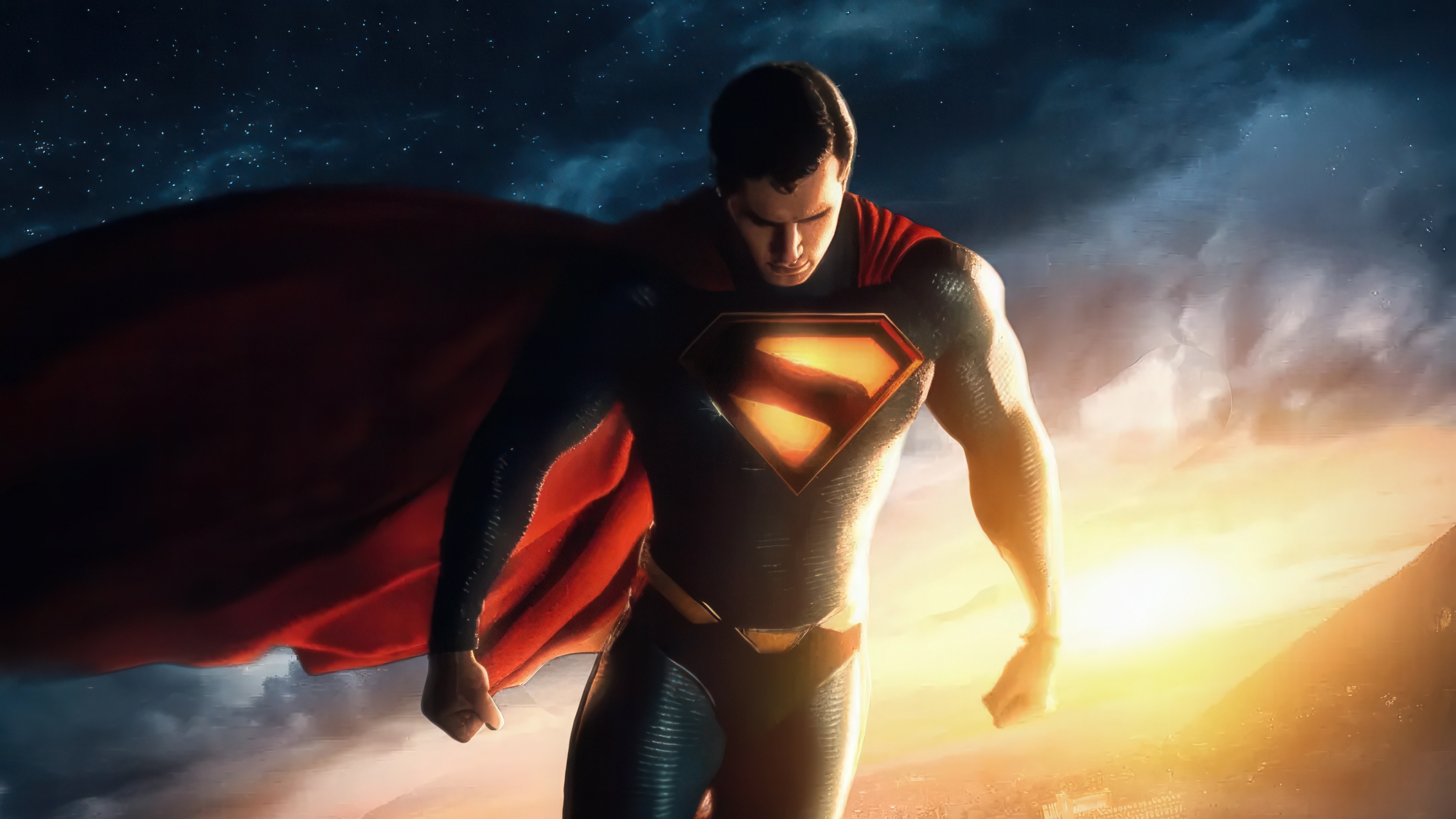 Superman with Red Cape in the Sky HD Wallpaper