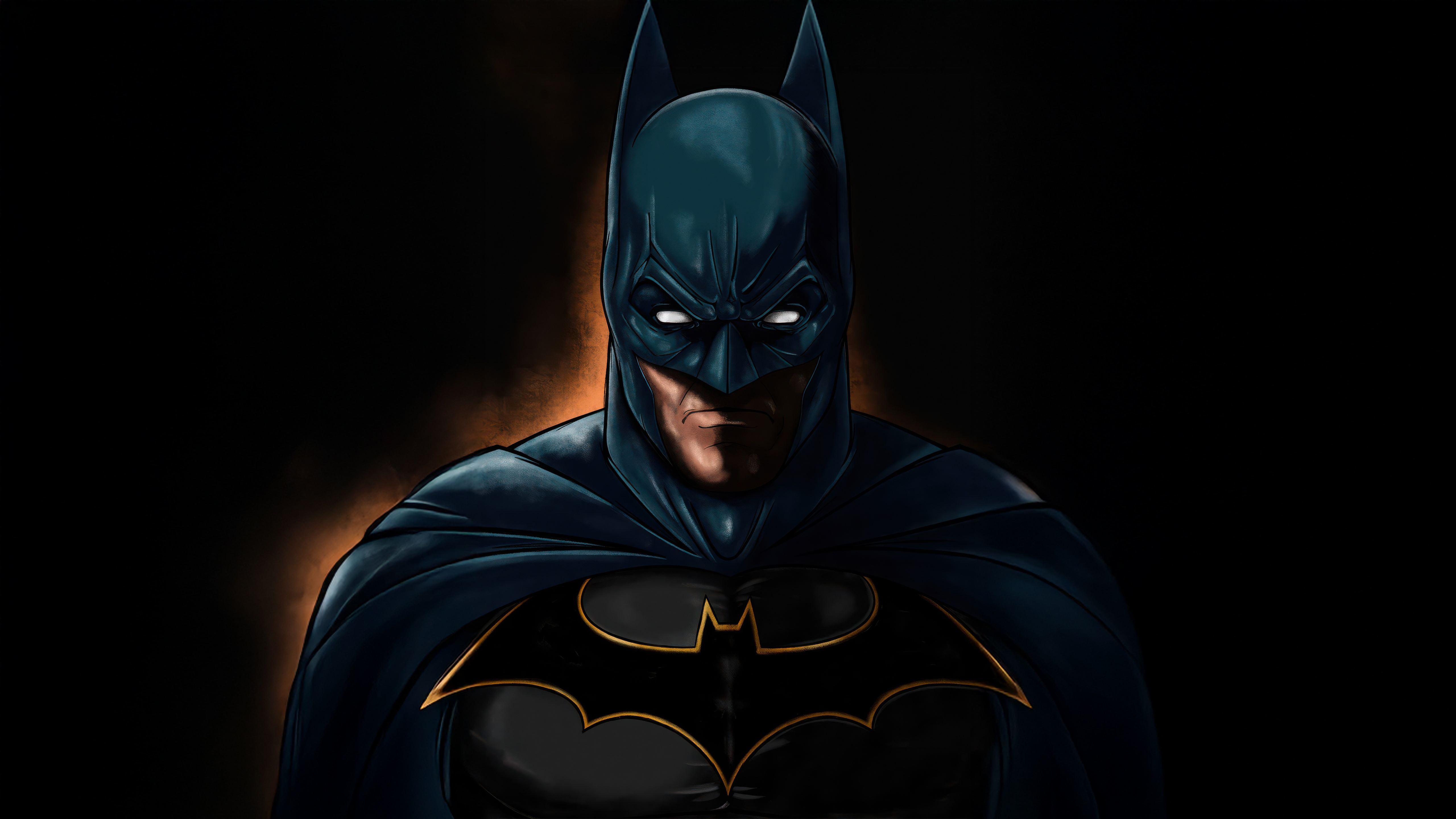 Batman in Dark Blue Suit with Gold Bat Symbol HD Wallpaper