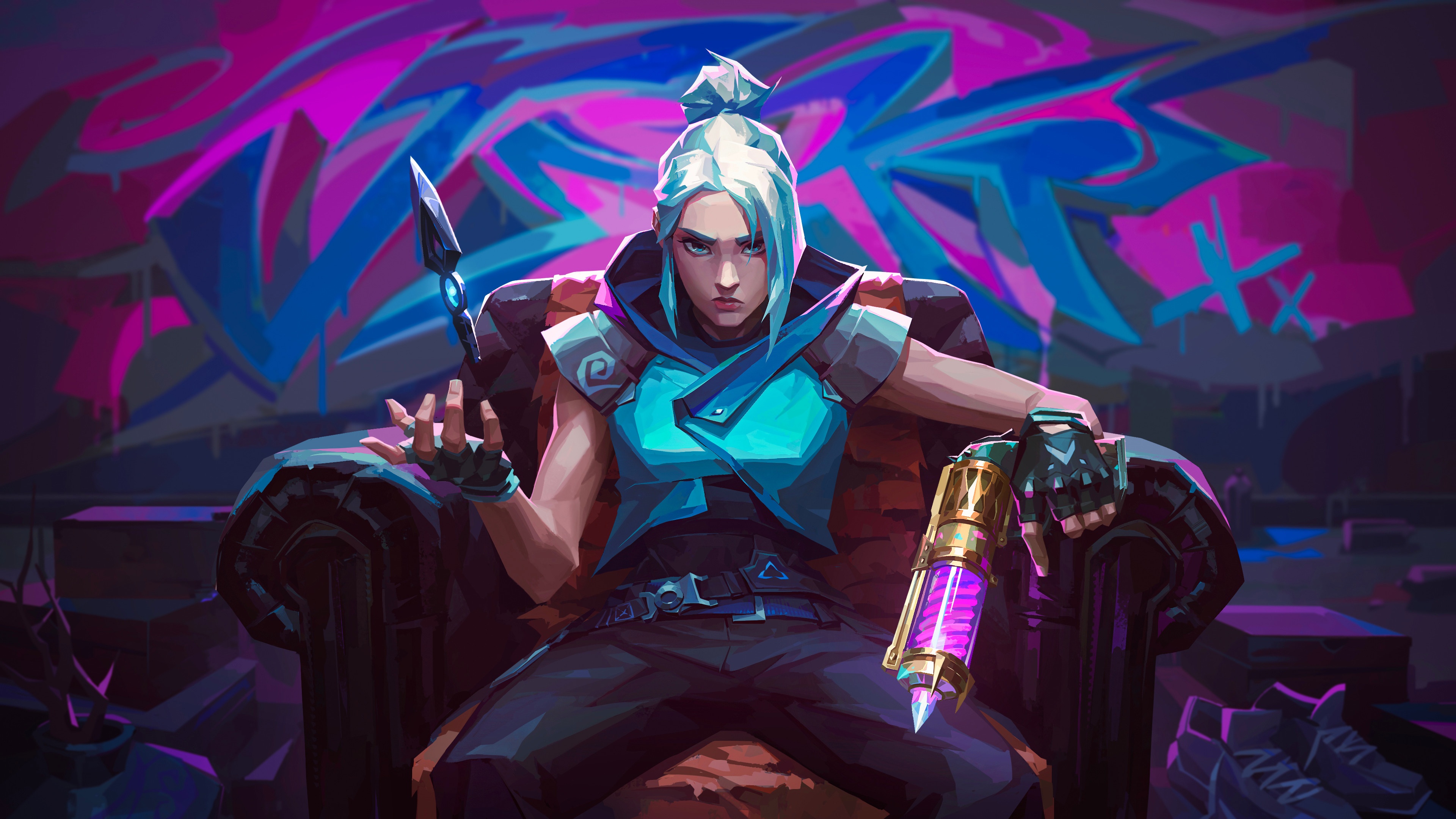 Jett from Valorant sitting on a throne HD Wallpaper