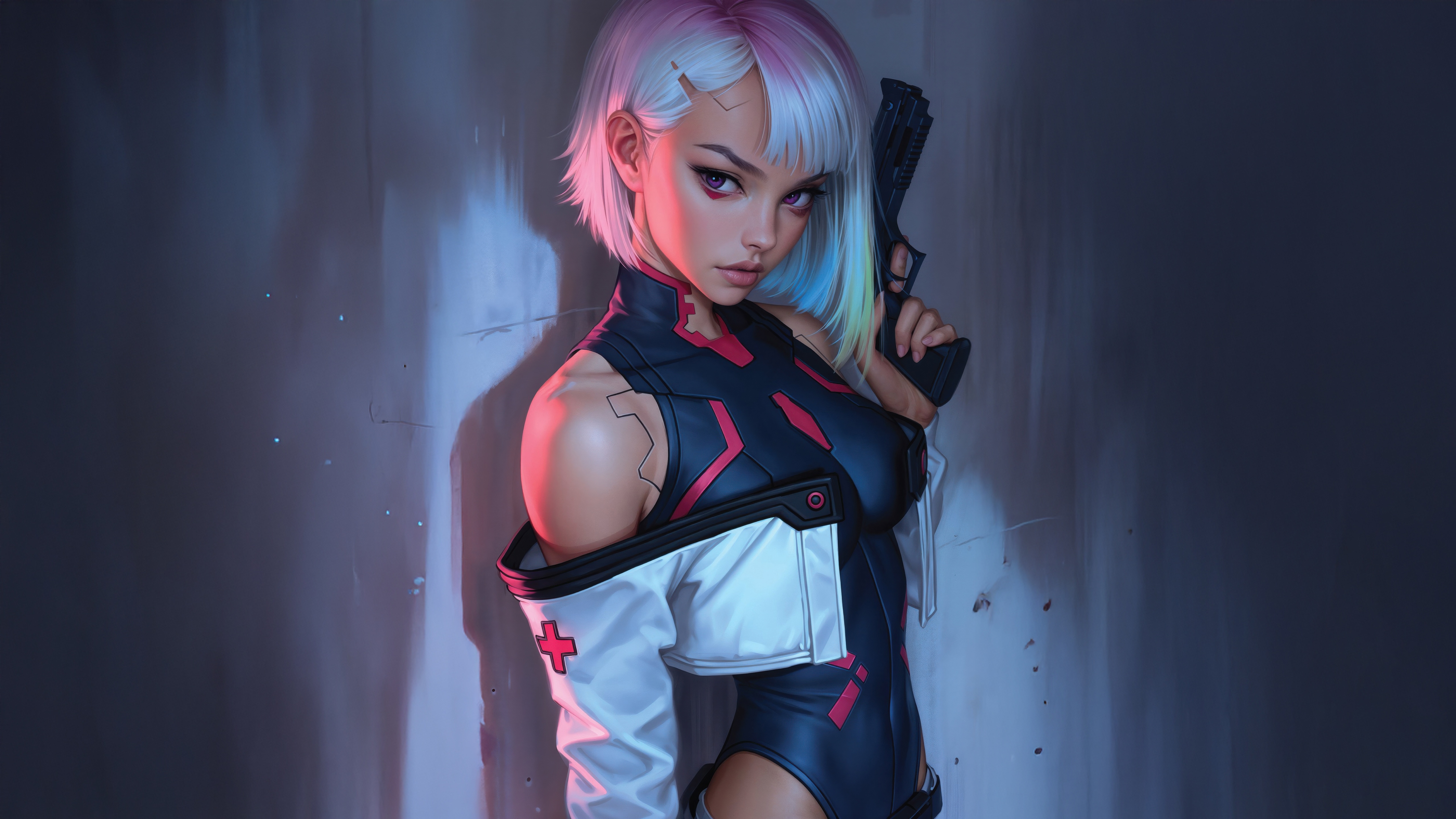 Cyberpunk 2077 Lucy holding a gun HD Wallpaper