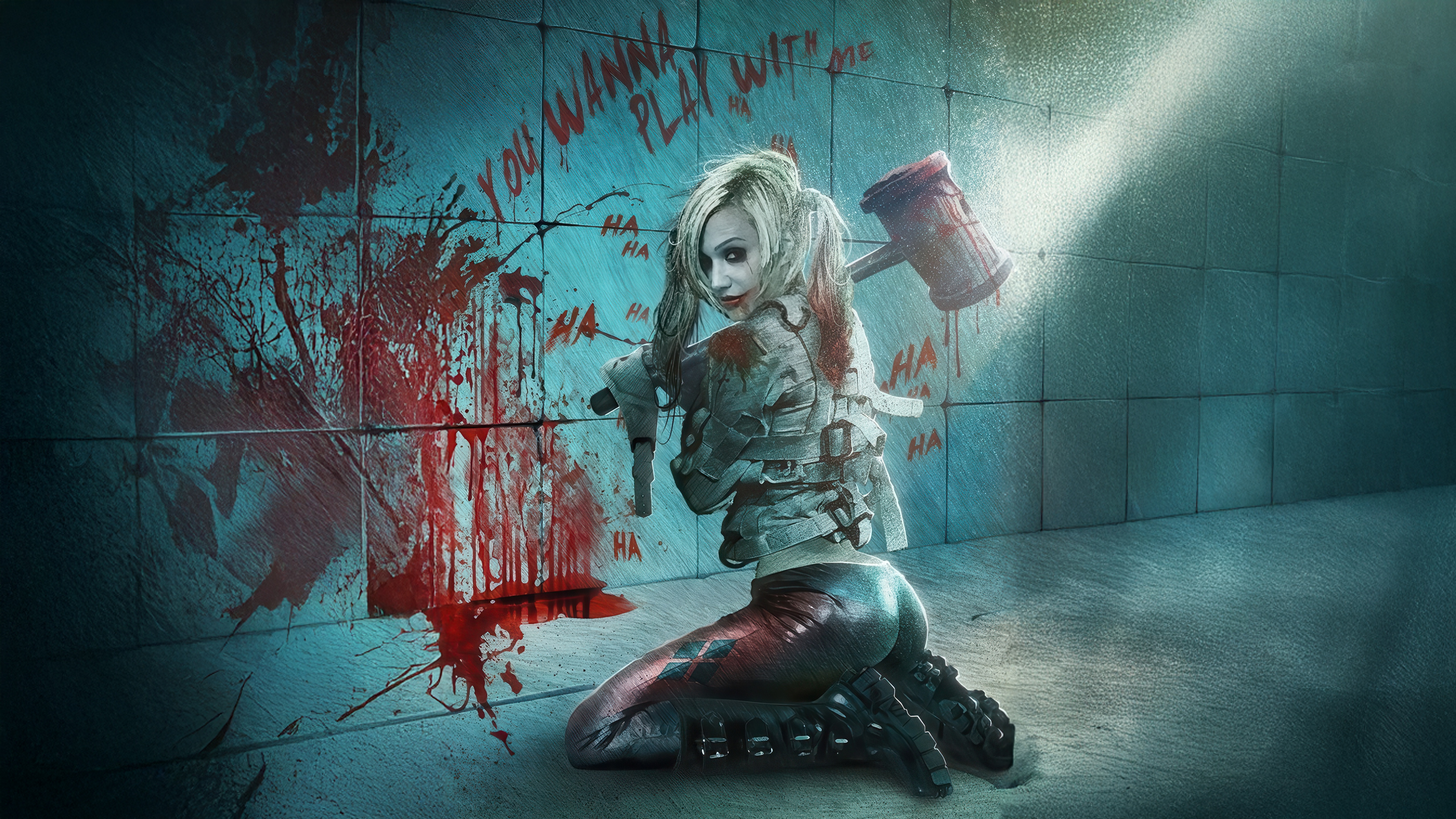 Harley Quinn with Mallet in Bloody Asylum HD Wallpaper