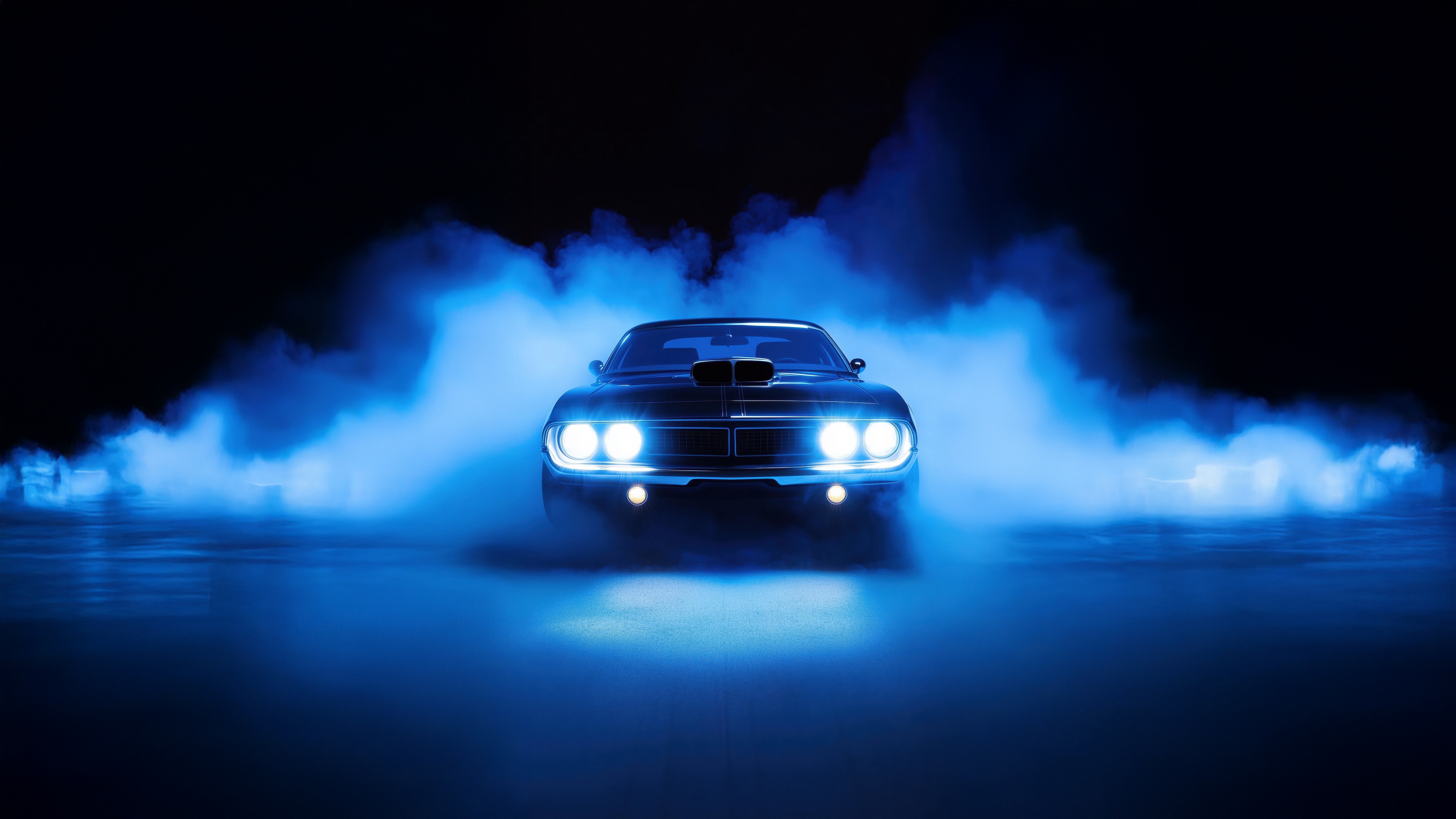 Midnight Black Challenger in Blue Smoke HD Wallpaper