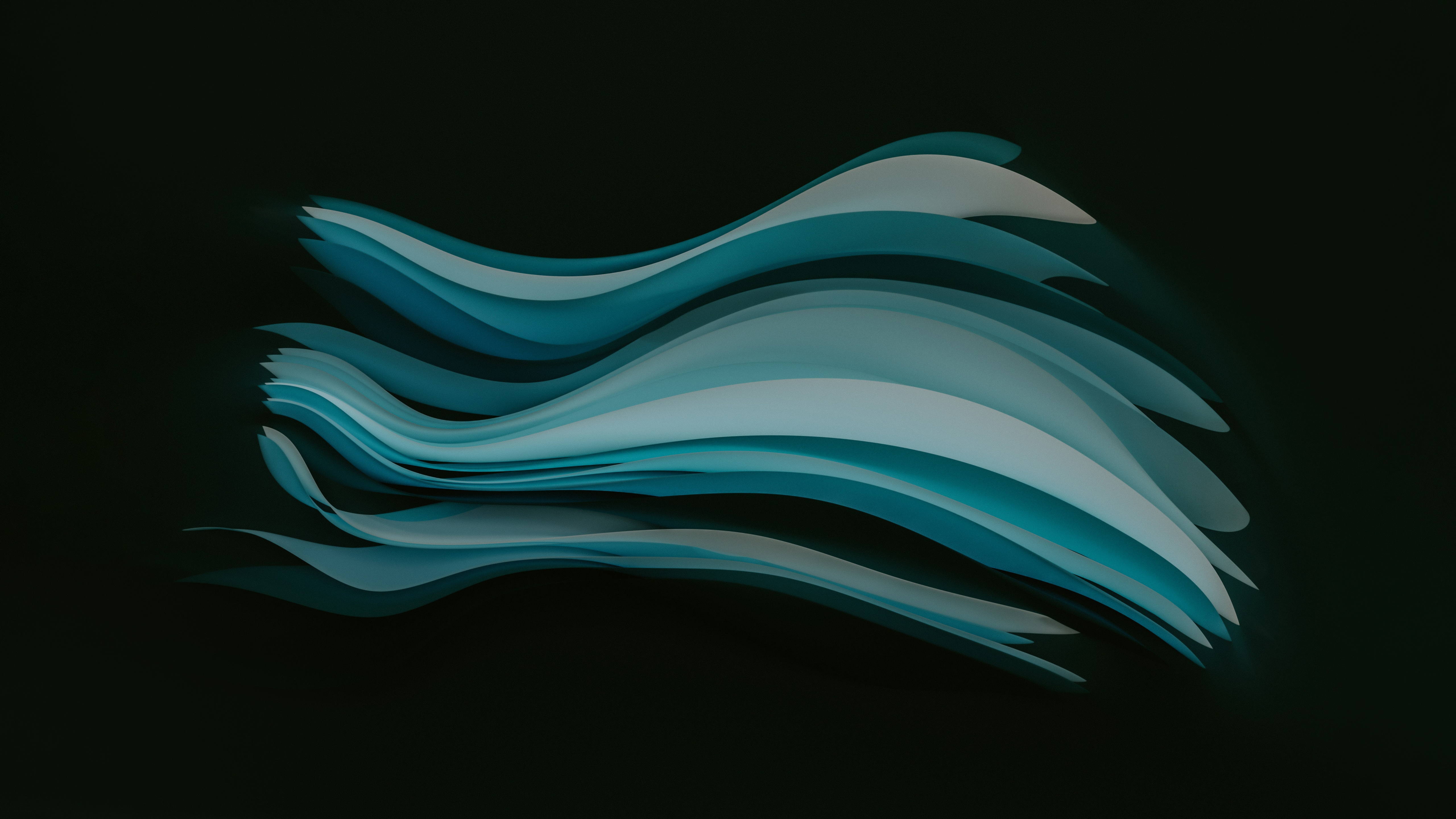 Abstract blue and white wavy layers on black background HD Wallpaper