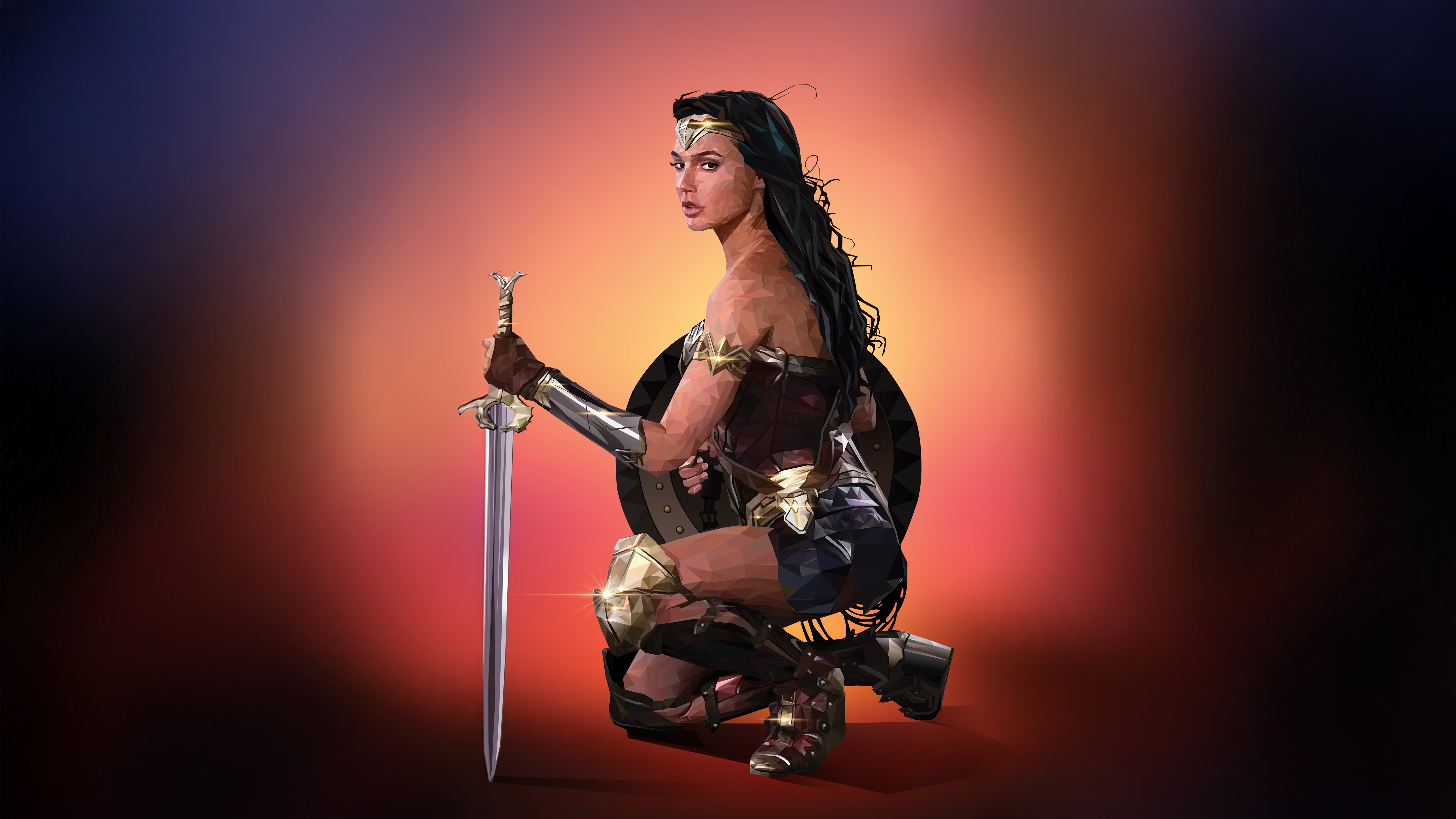 Wonder Woman with Sword and Shield HD Wallpaper