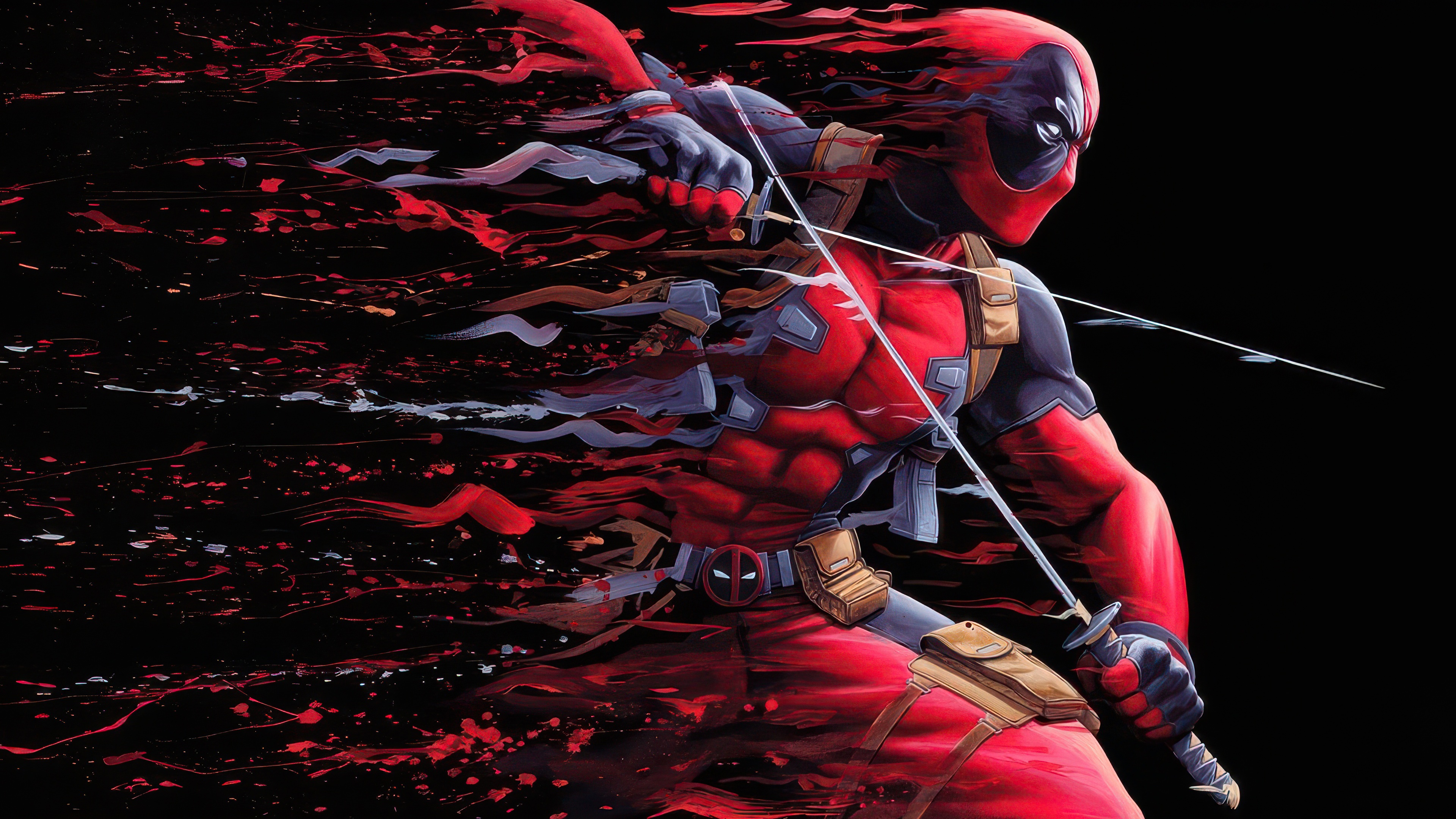 Deadpool in motion with swords HD Wallpaper