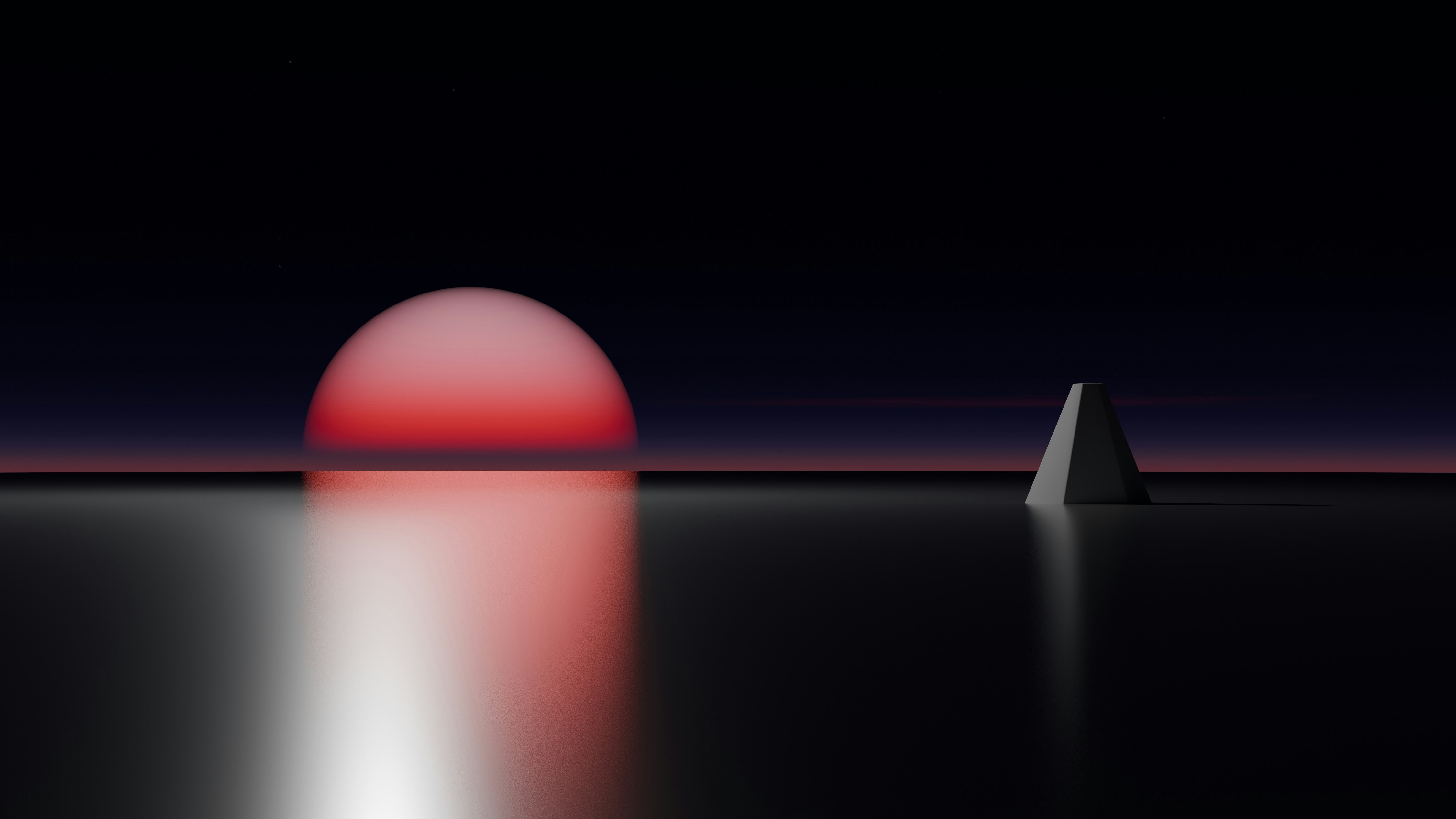 Abstract world with a red sun and a pyramid HD Wallpaper