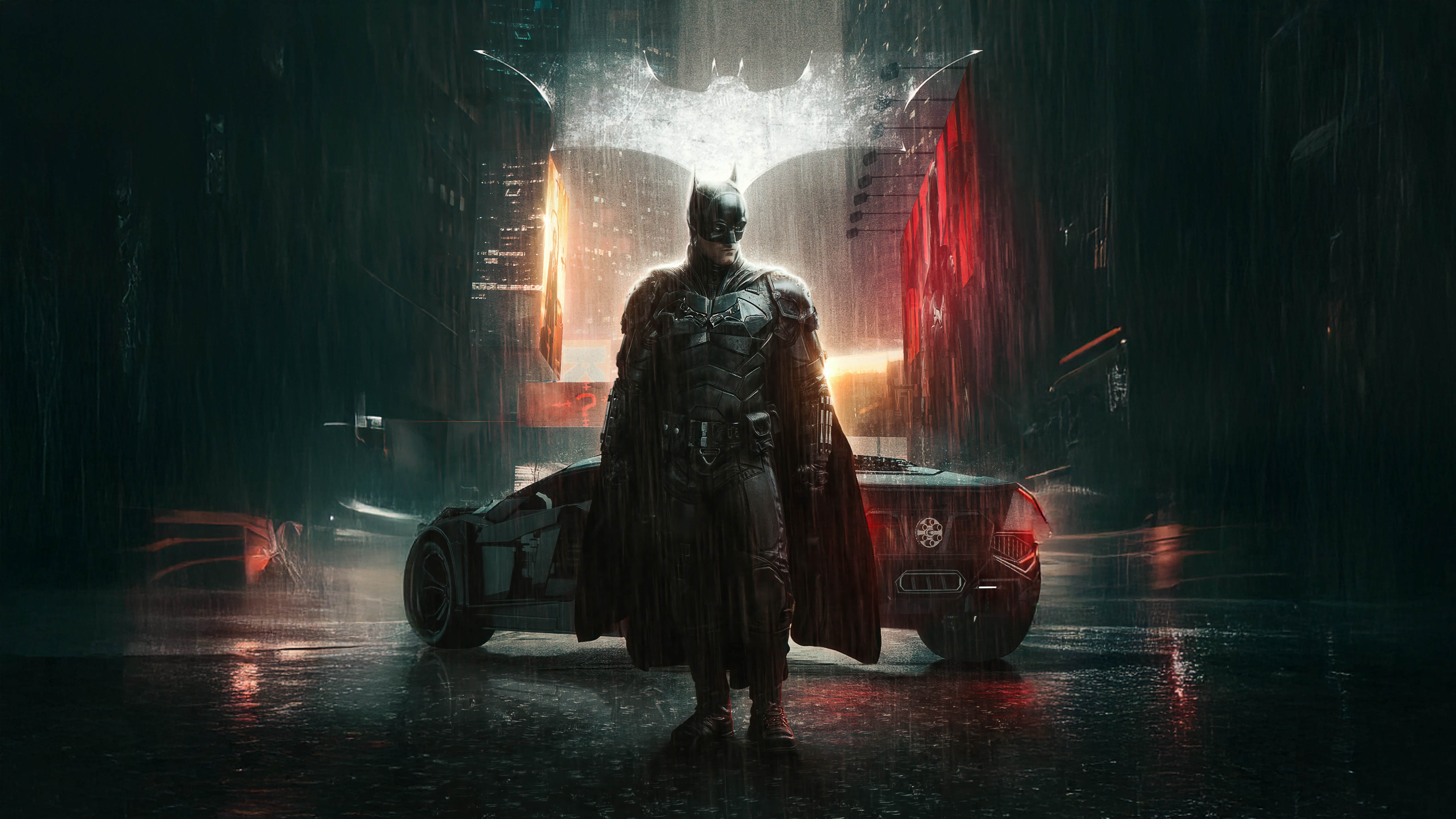 The Batman Standing in the Rain HD Wallpaper