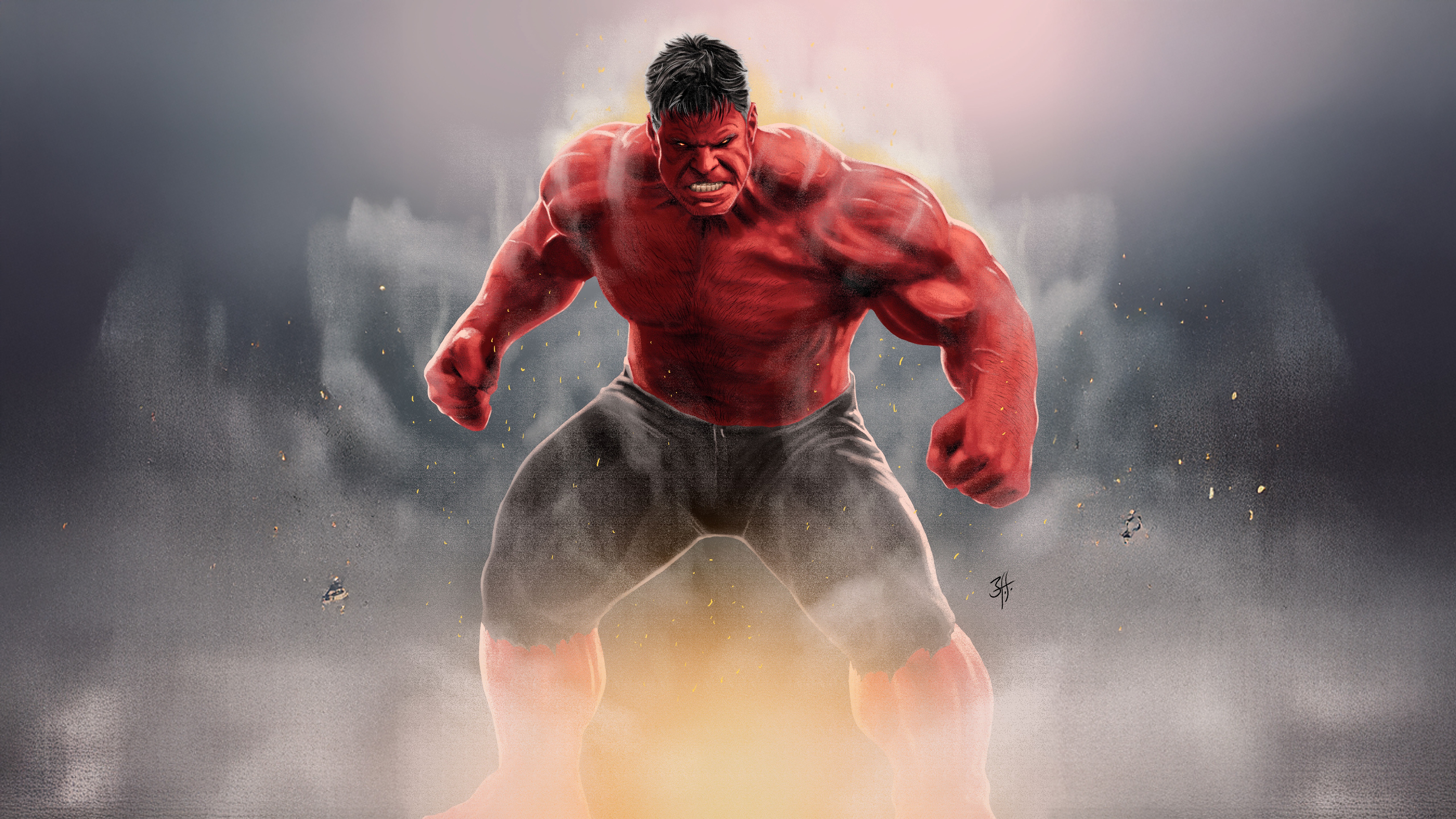 Red Hulk with Infernal Power HD Wallpaper