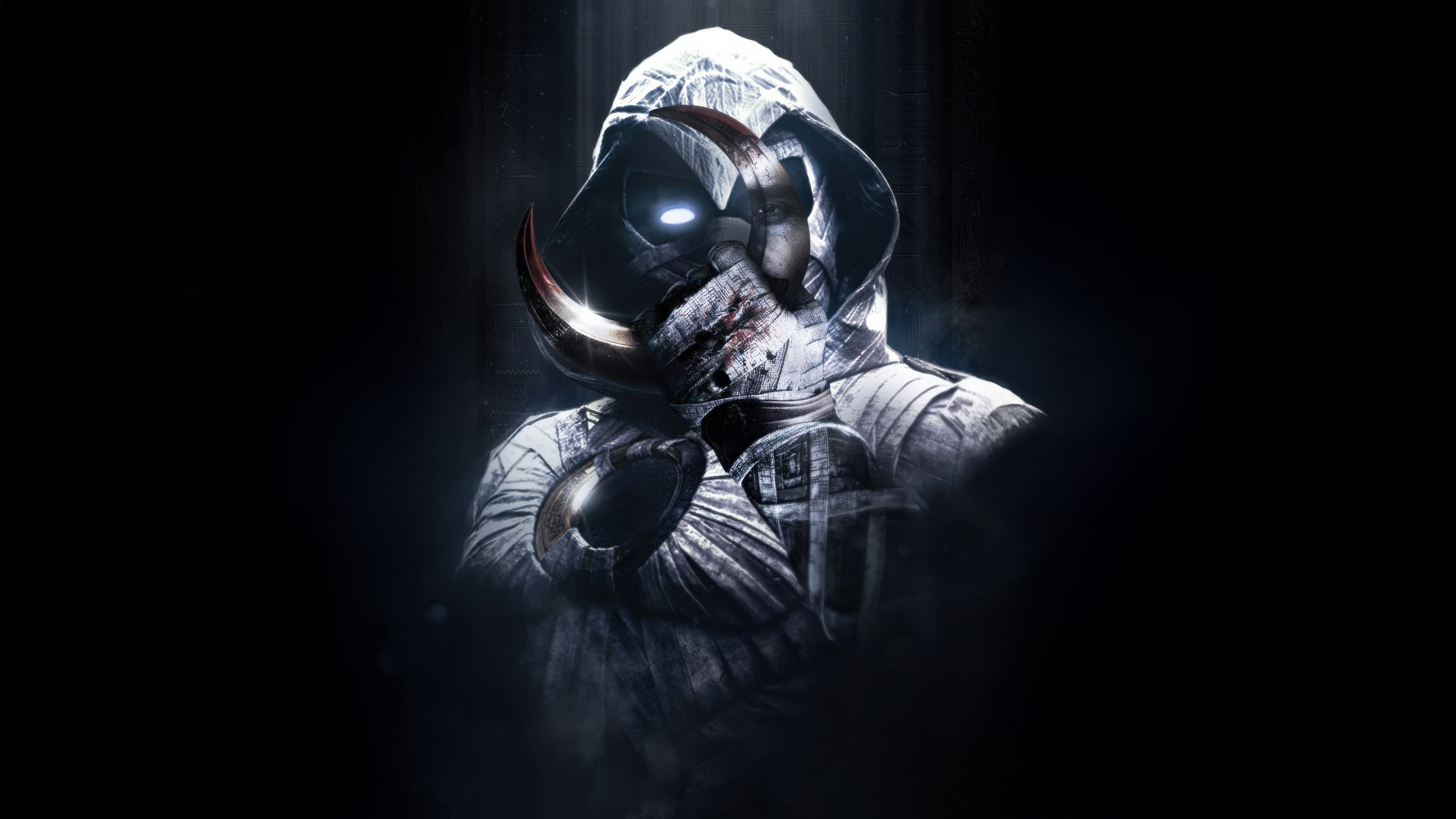 Moon Knight in White Costume with Horned Mask HD Wallpaper