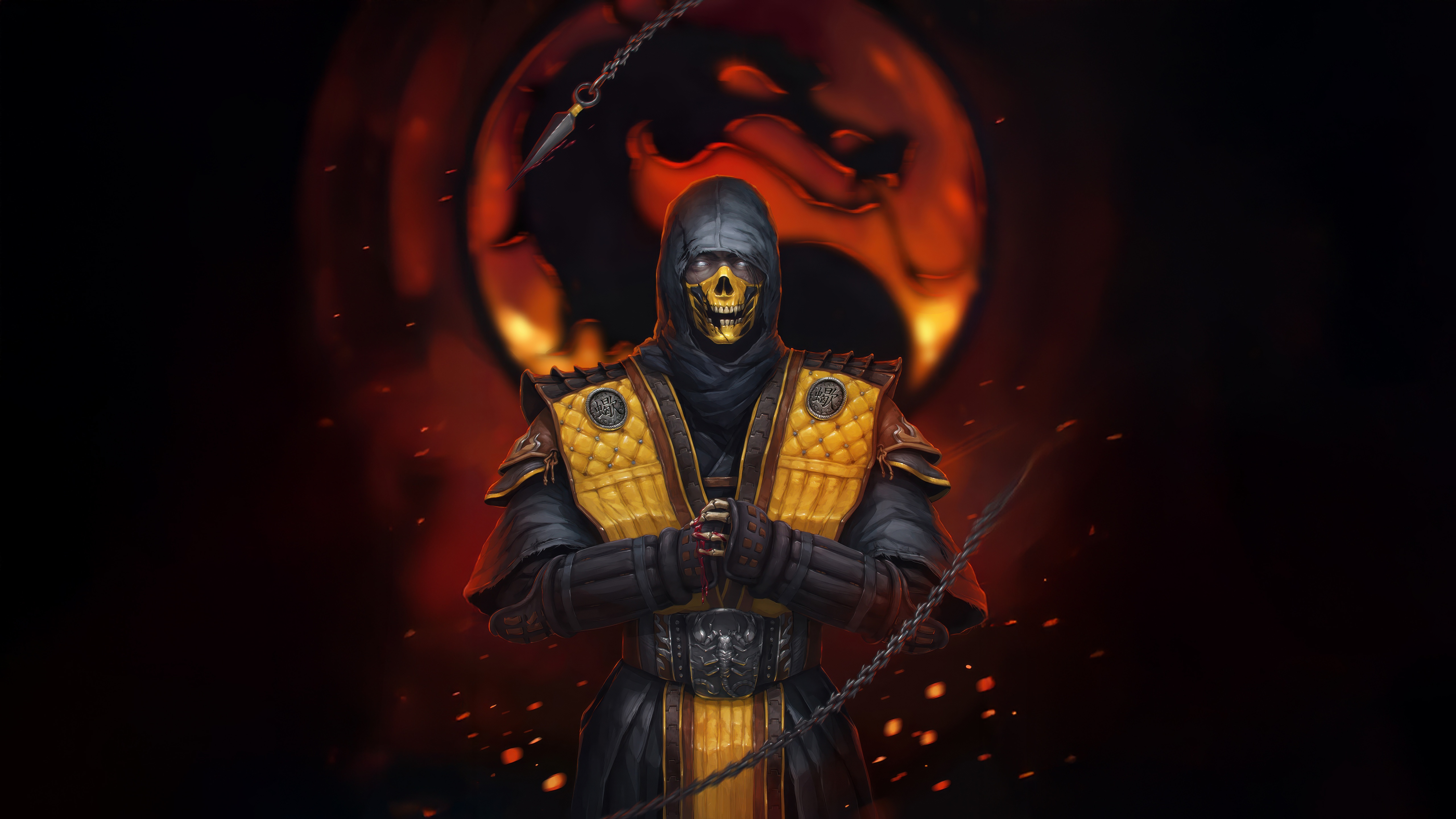 Scorpion from Mortal Kombat with fiery background HD Wallpaper