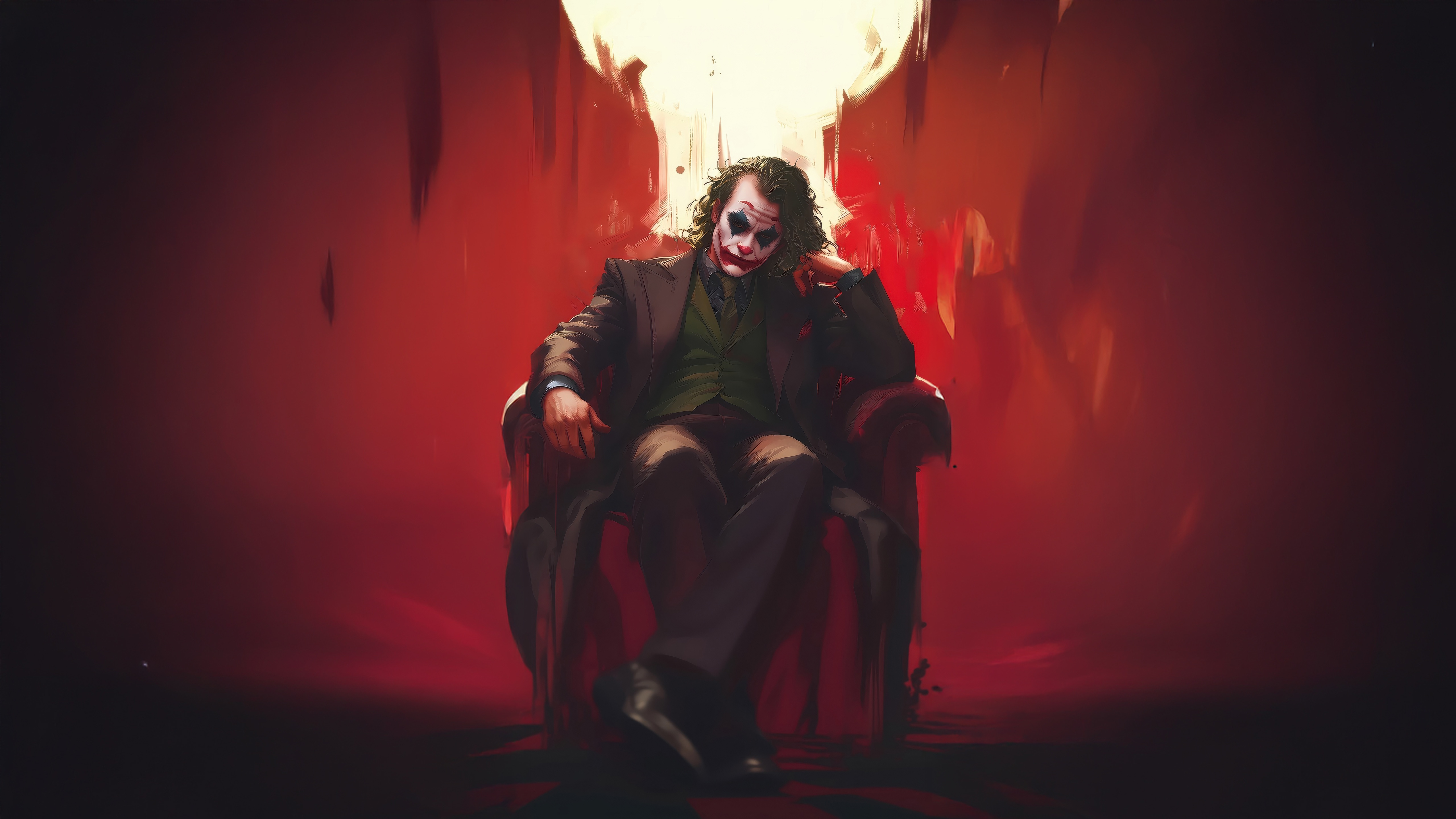The Joker sitting on a throne HD Wallpaper