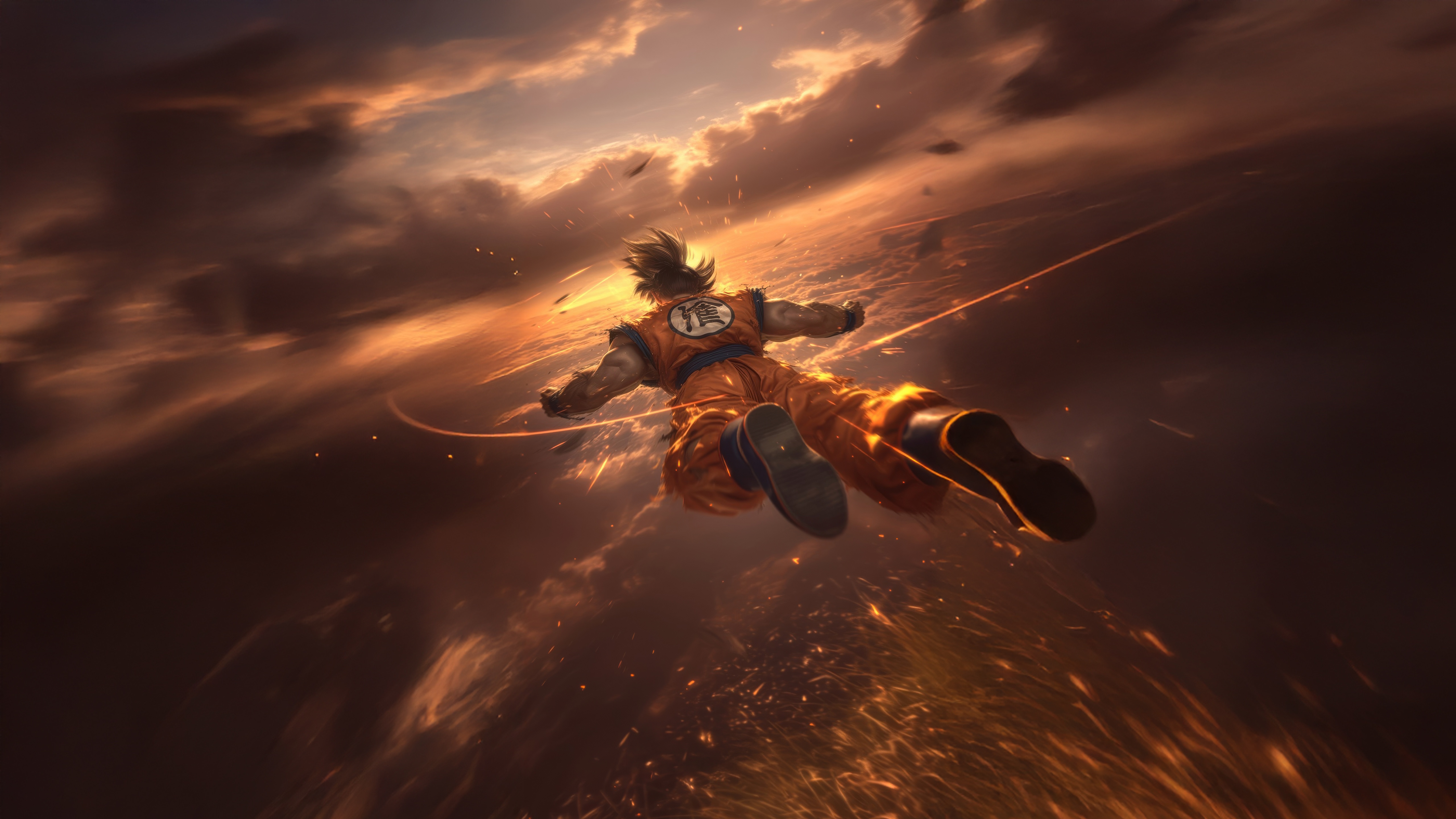 Goku Flying Through Fiery Clouds HD Wallpaper