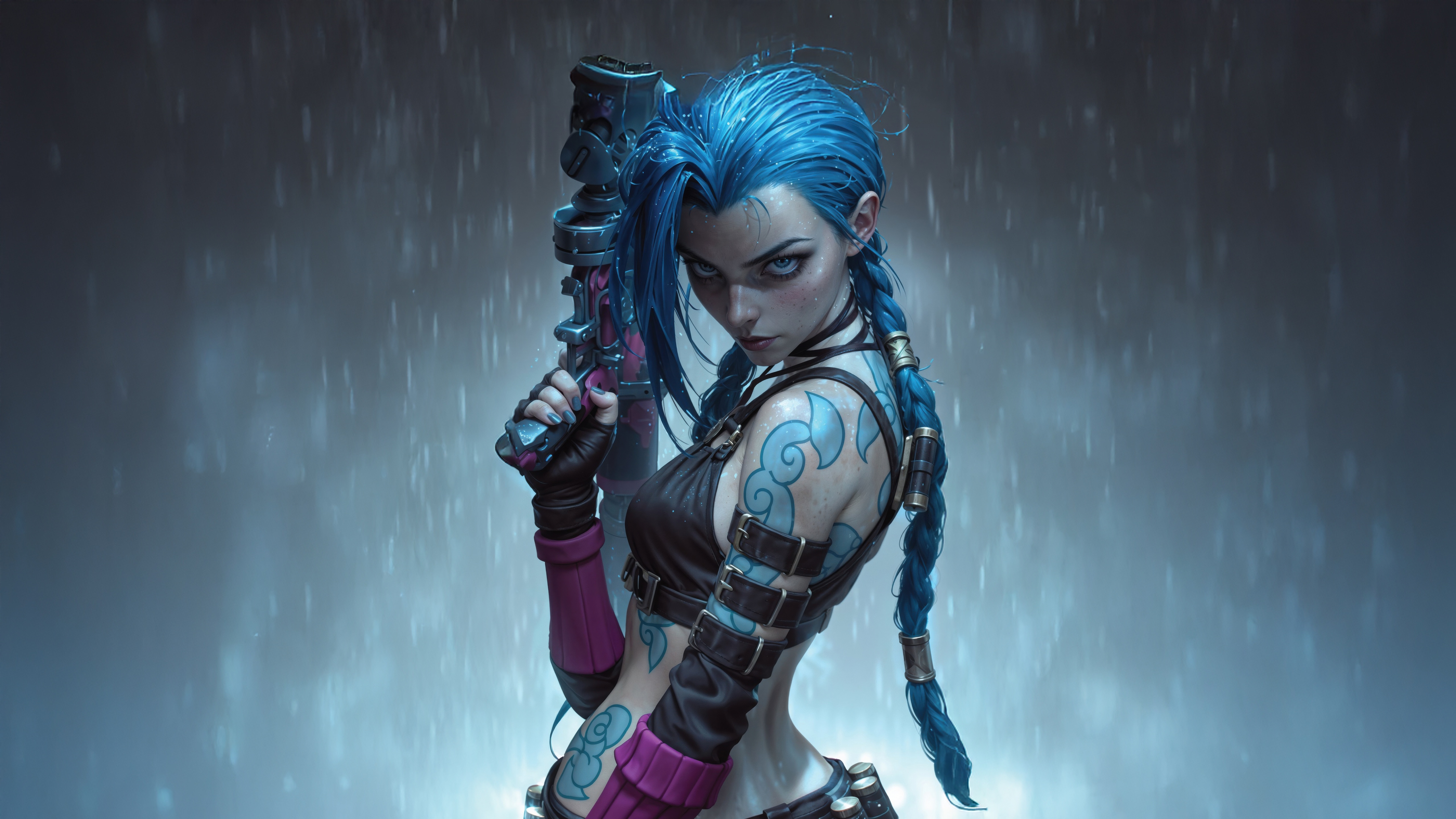 Jinx from League of Legends holding a gun HD Wallpaper