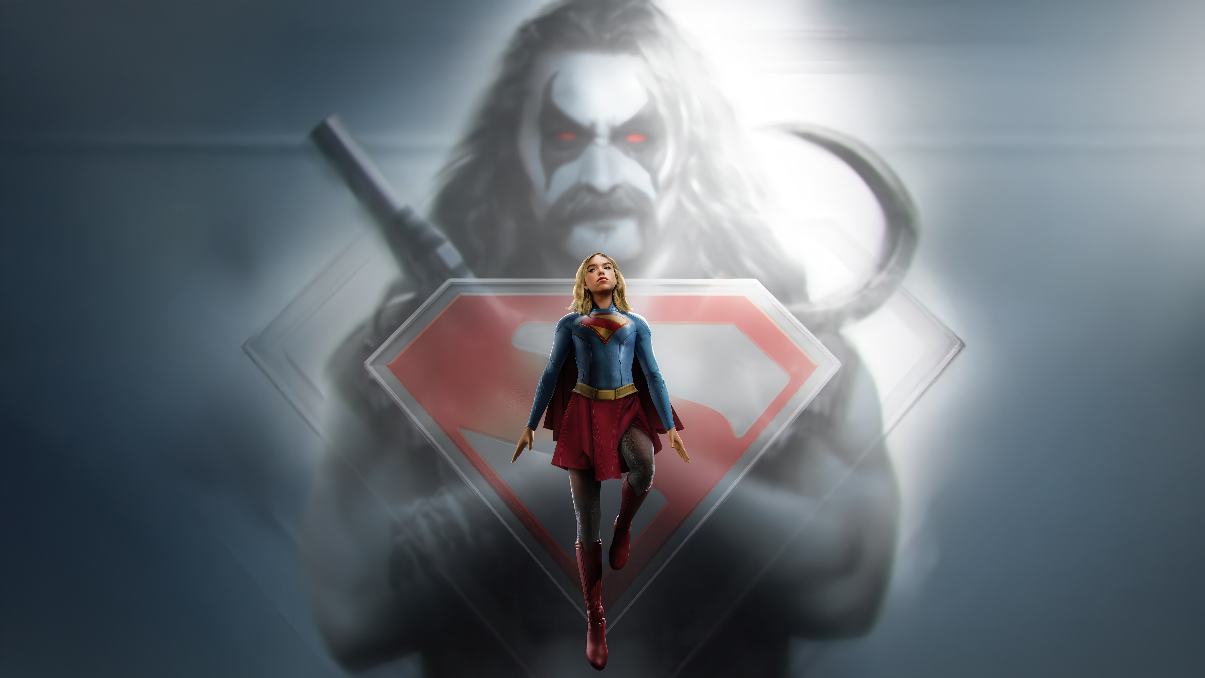 Supergirl and Lobo with Superman logo HD Wallpaper