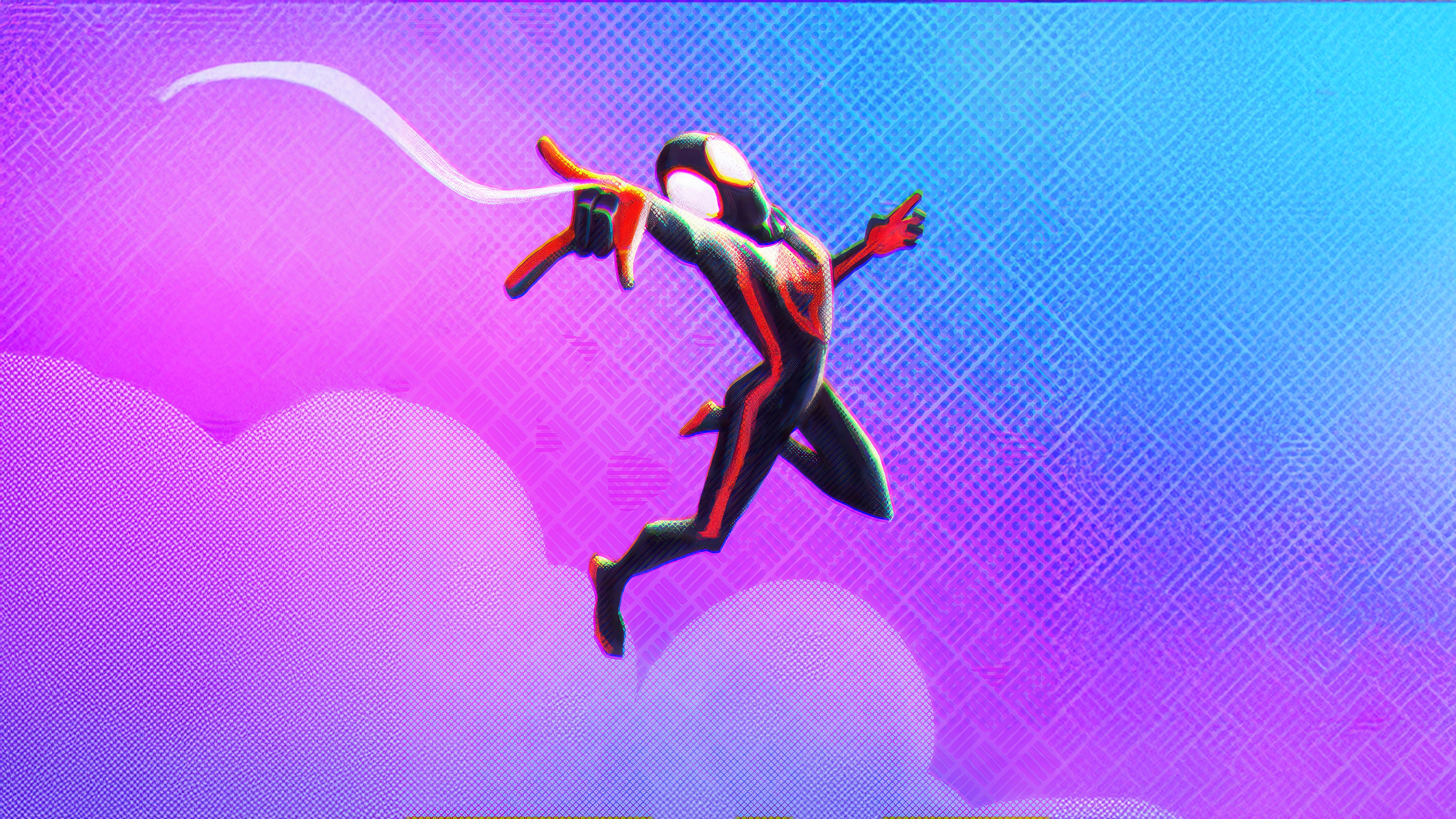 Miles Morales in a dynamic pose with a web HD Wallpaper