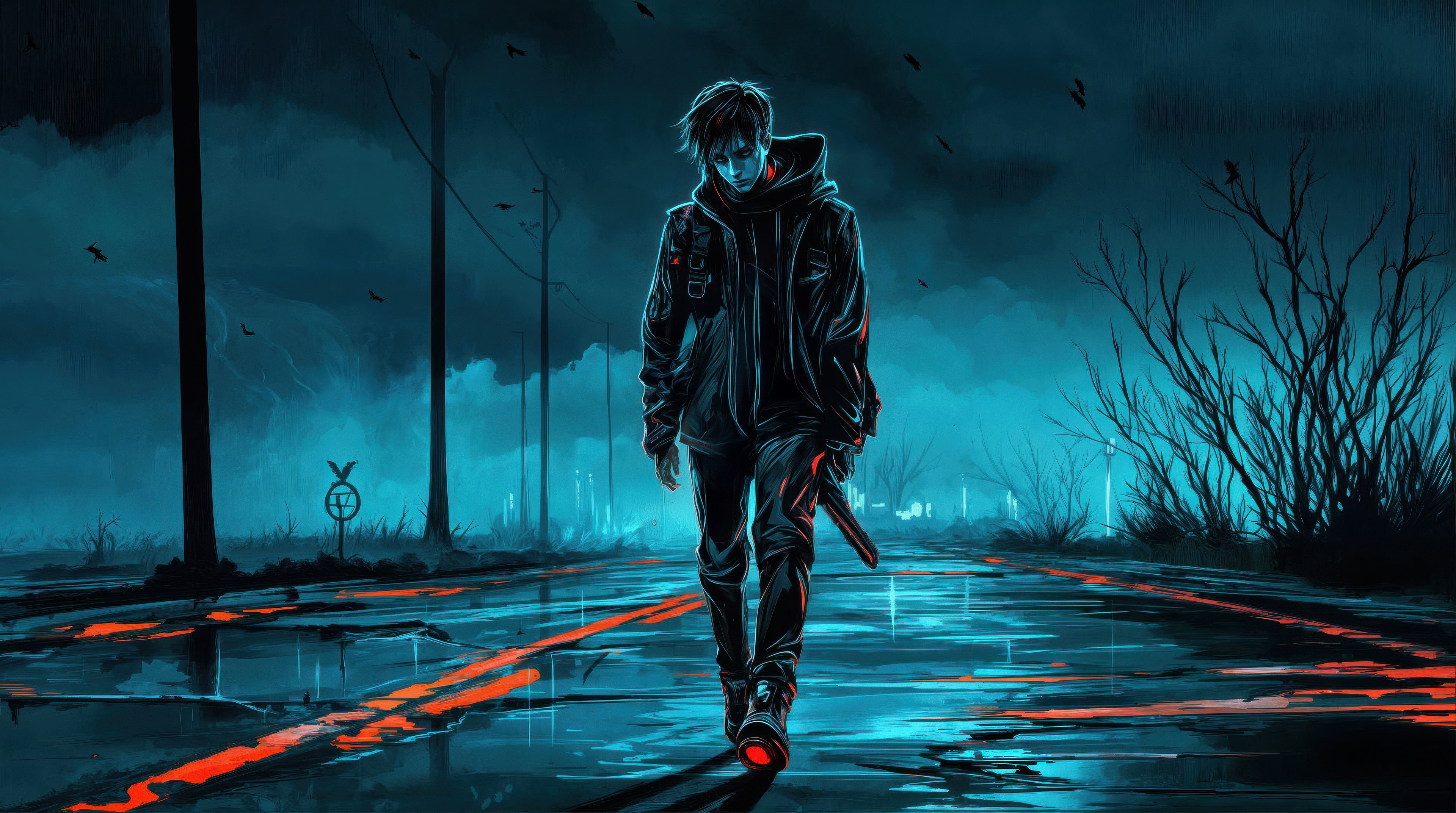 Wanderer on a Ruined Path HD Wallpaper