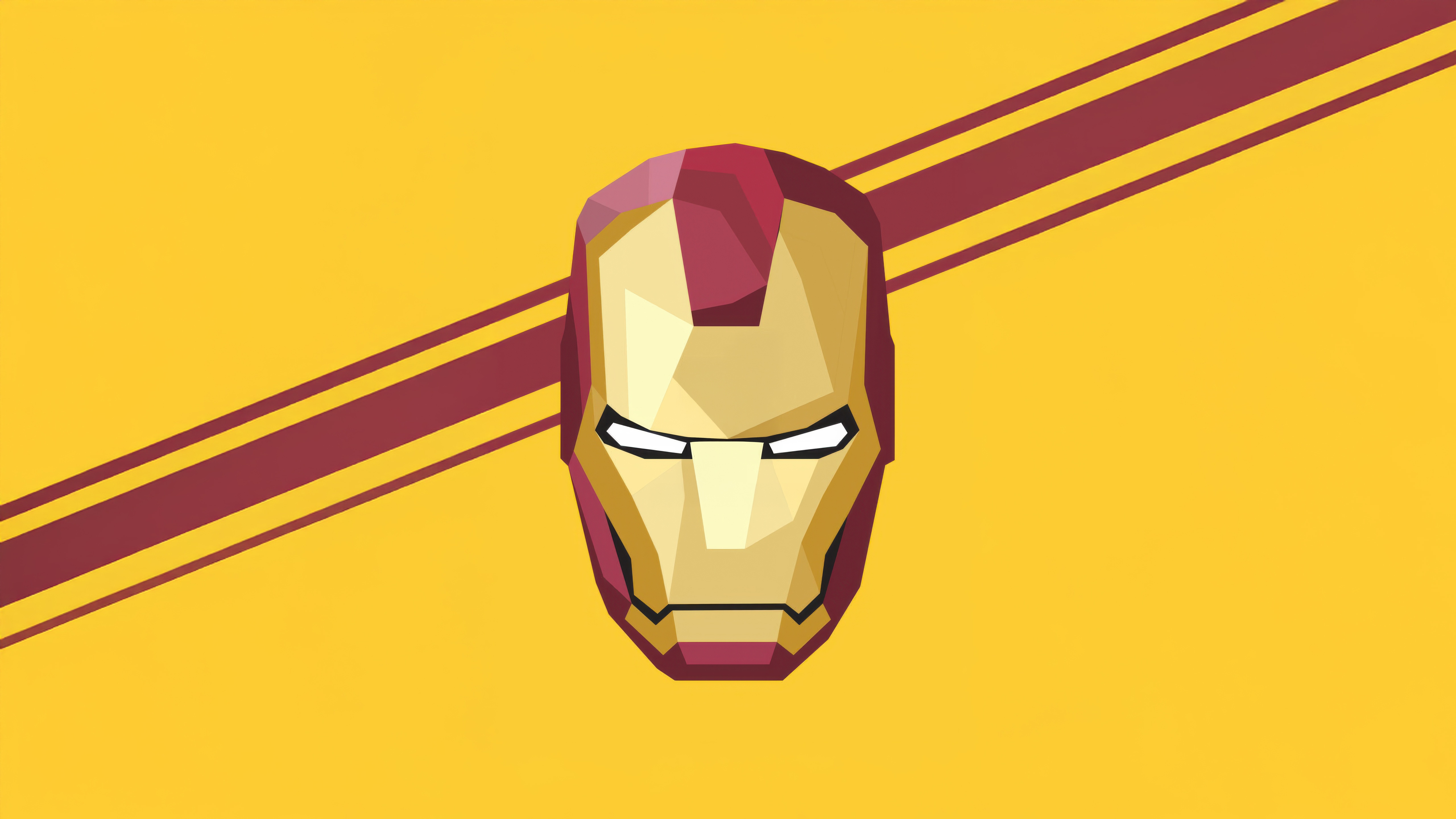 Iron Man Mask with Maroon Stripes on Yellow Background HD Wallpaper