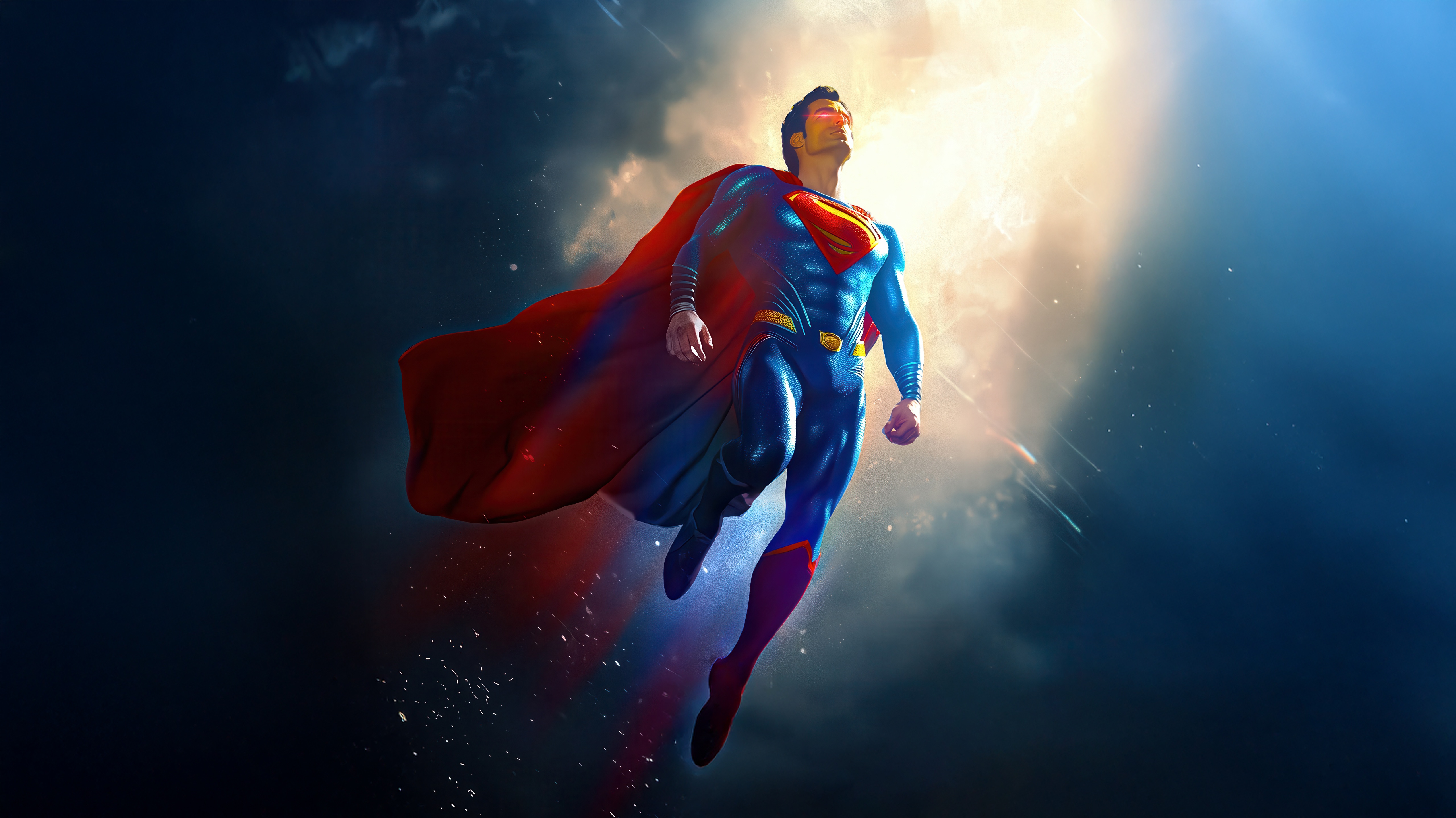 Superman flying with cape in the sky HD Wallpaper