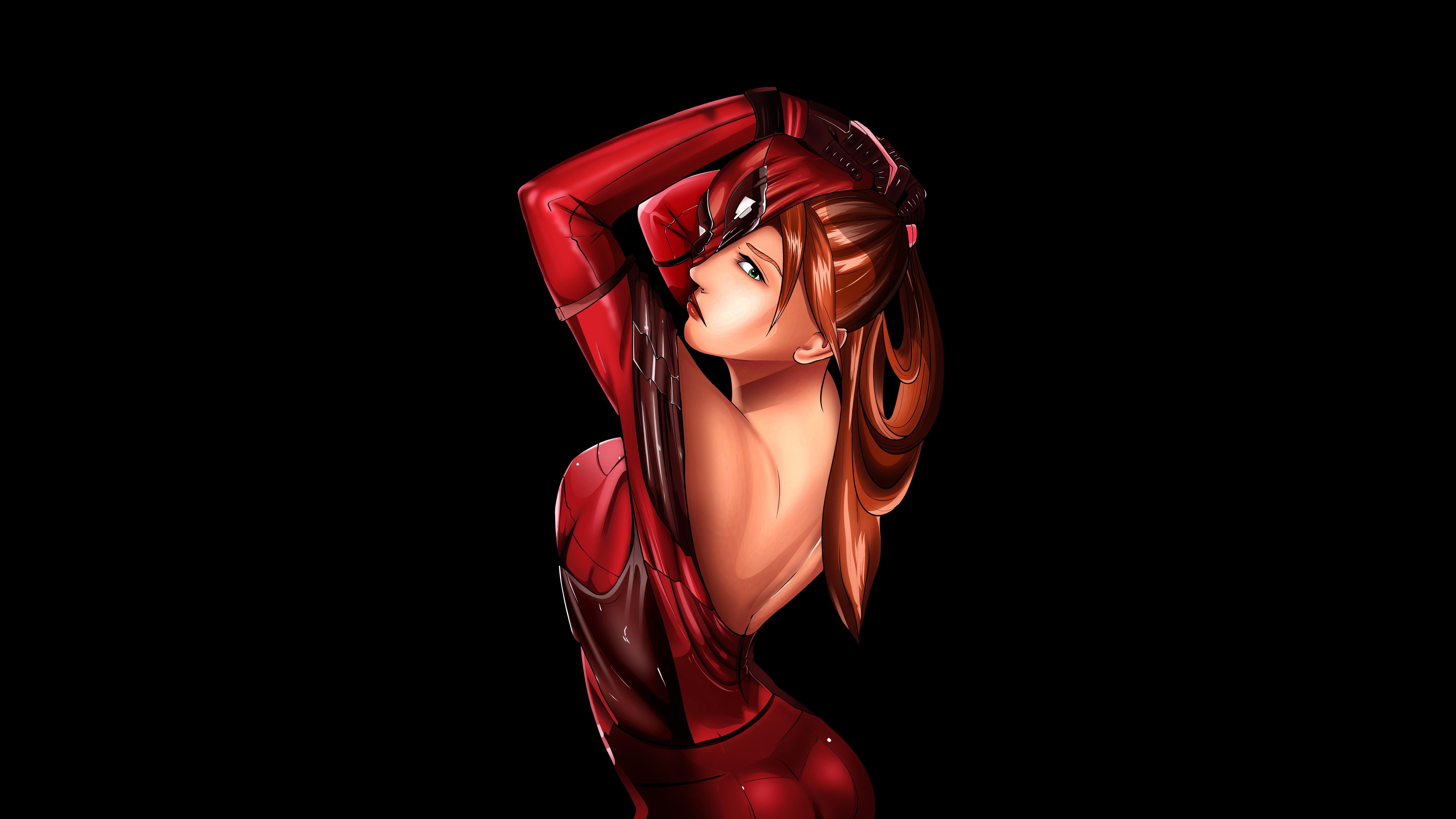 Deadpool Girl Posing in Red Suit HD Wallpaper