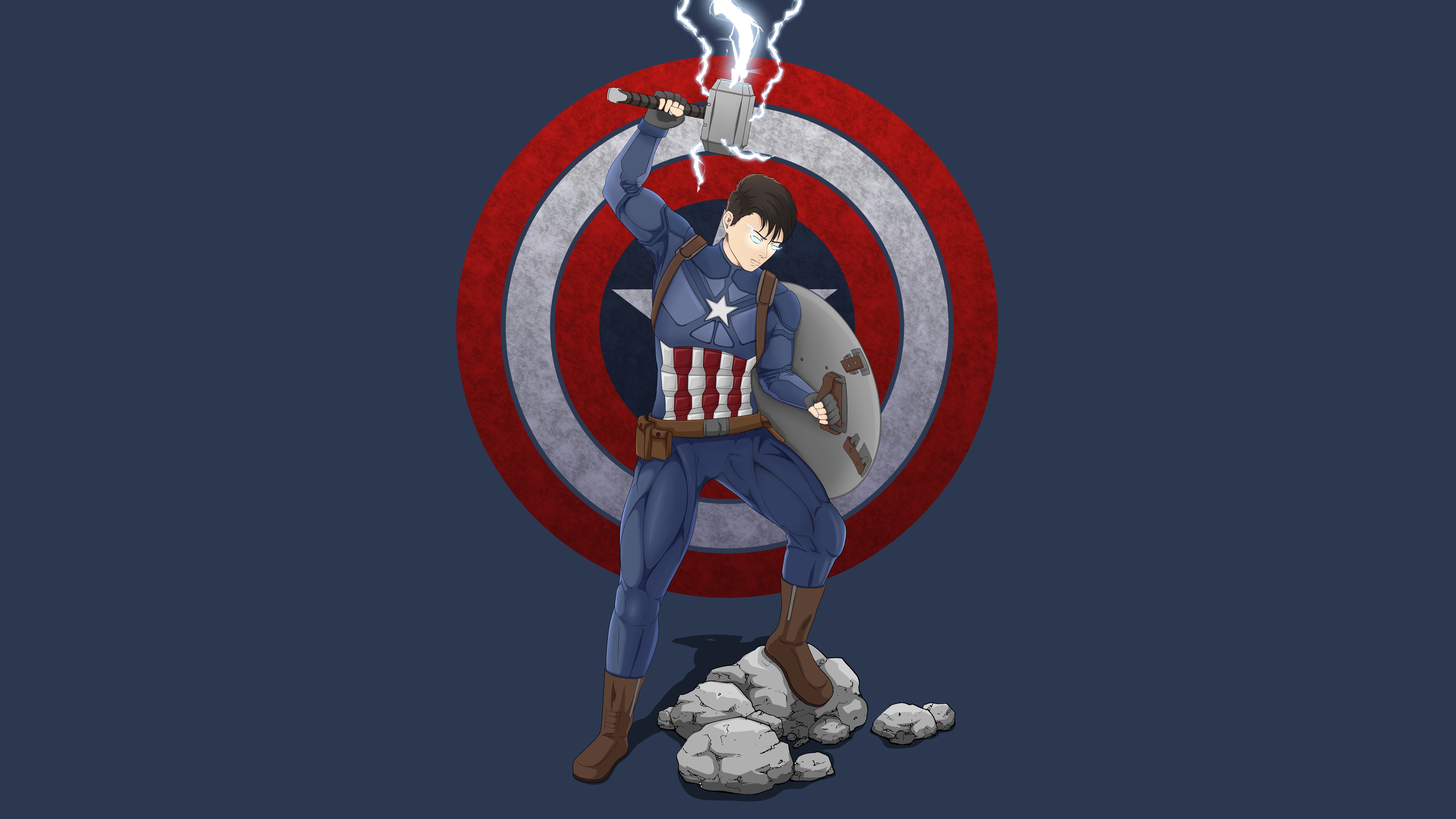 Anime Captain America holding Thor's Hammer HD Wallpaper