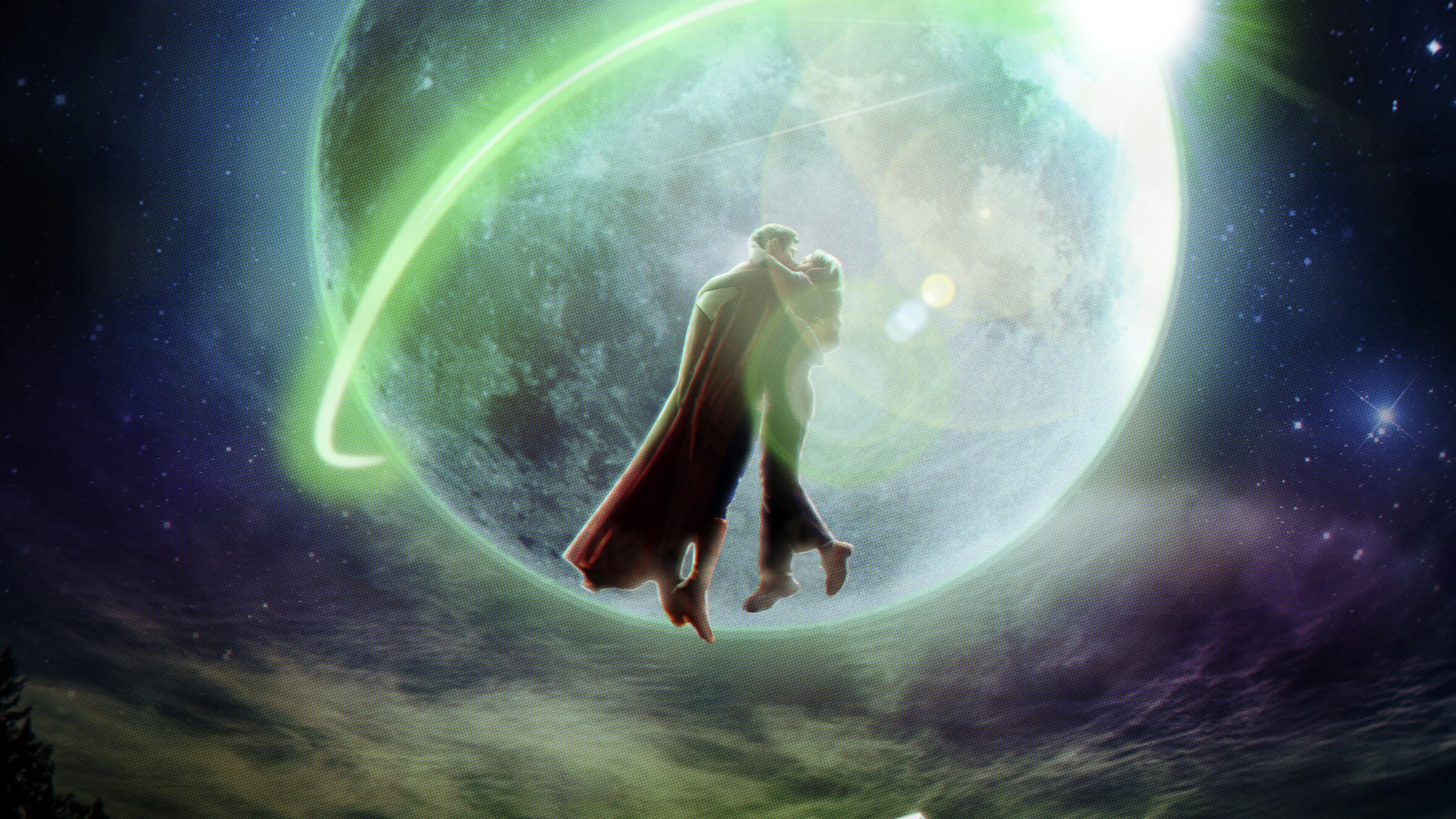 Superman and Lois Lane kissing in space HD Wallpaper