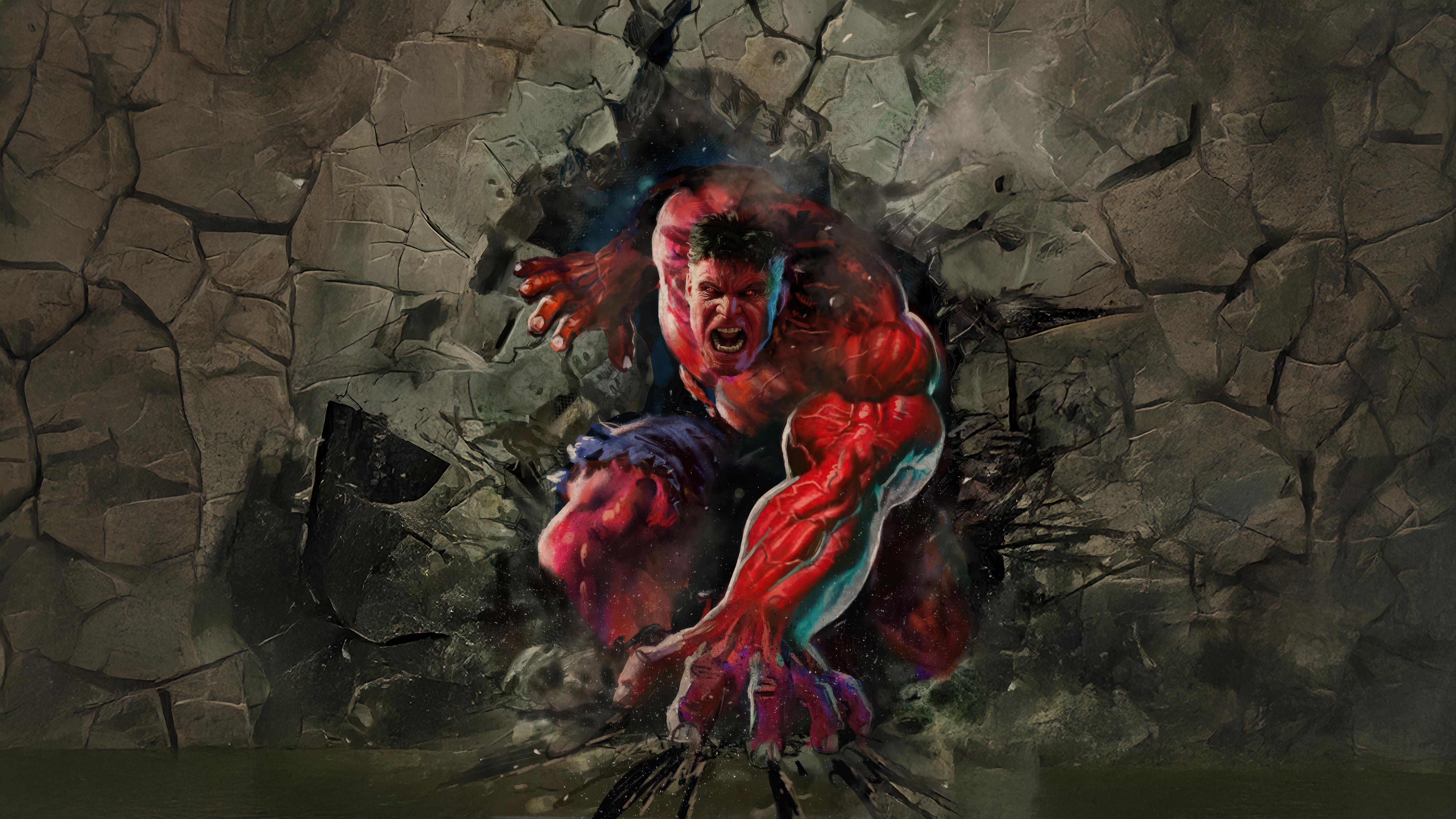 Red Hulk Breaks Through Wall HD Wallpaper