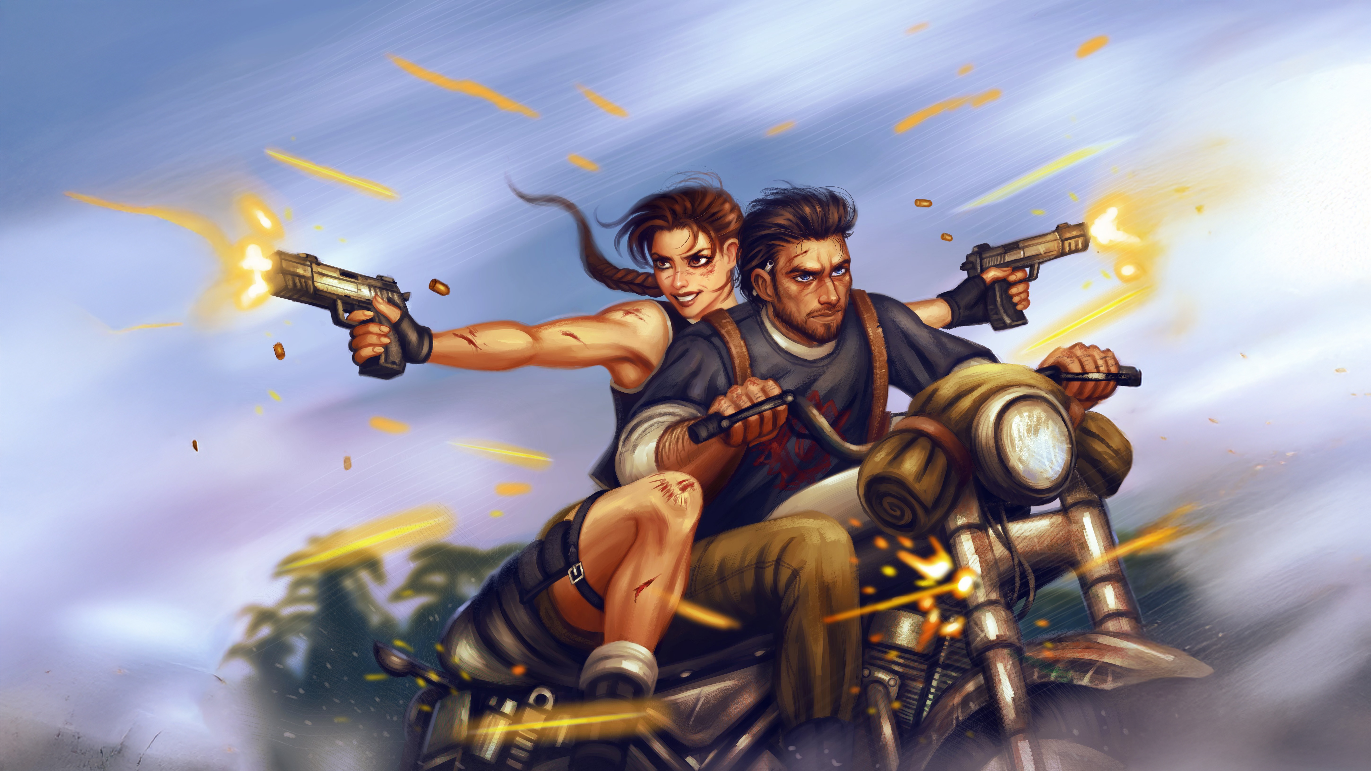 Partners in Crime on a Motorcycle HD Wallpaper