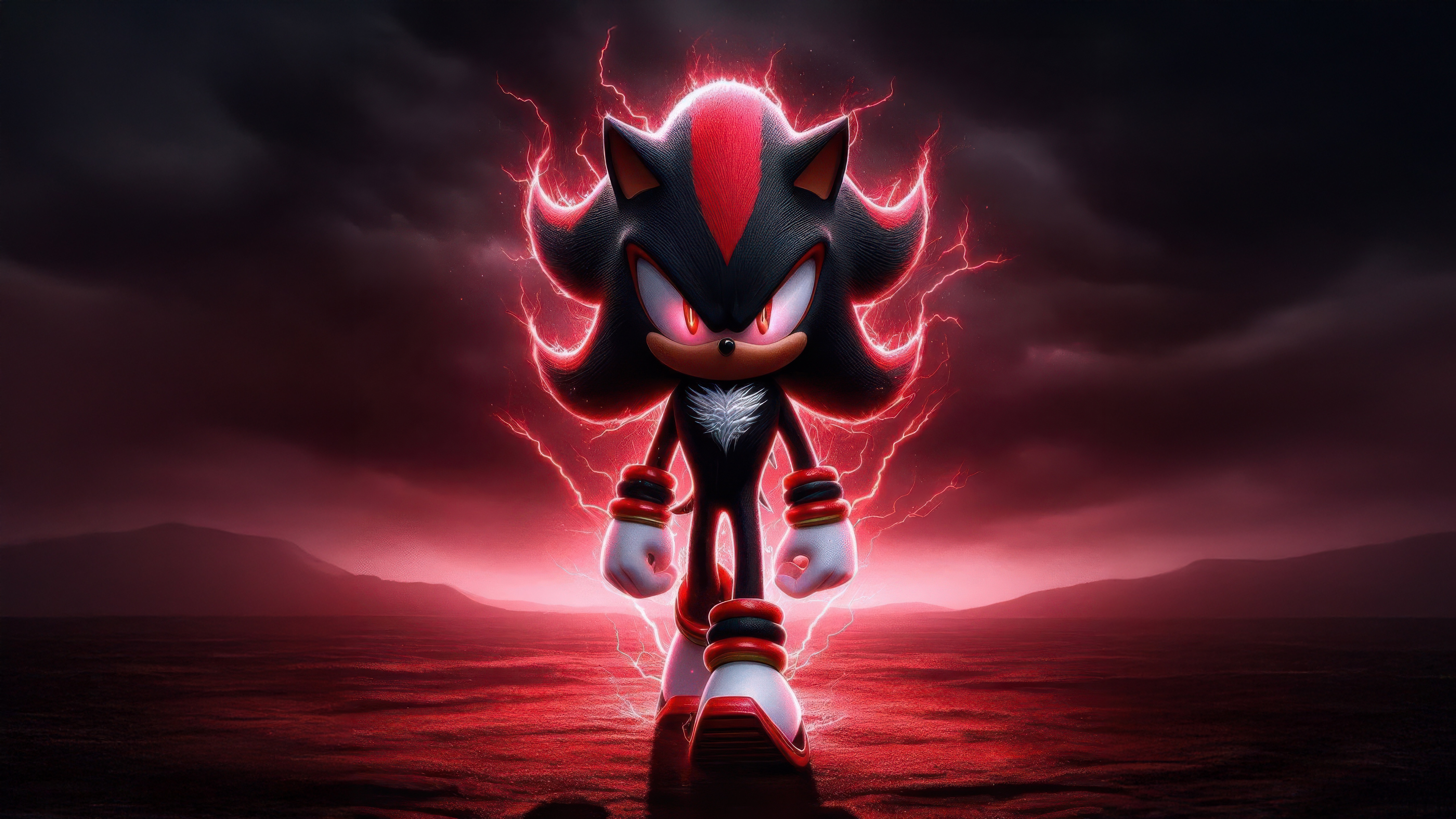 Shadow the Hedgehog surrounded by red lightning HD Wallpaper