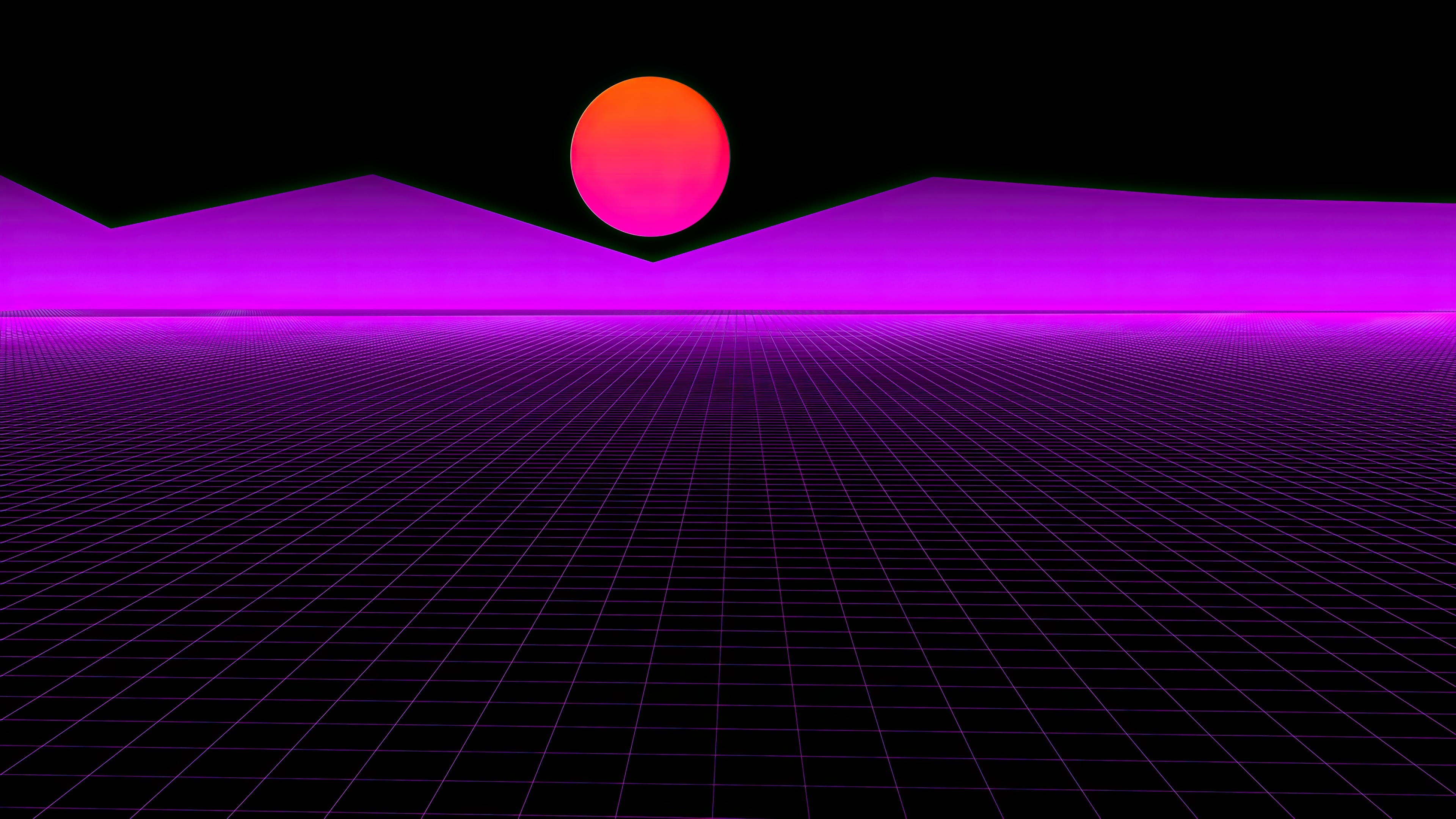 Neon Horizons Synthwave Sunset in Purple Hues HD Wallpaper