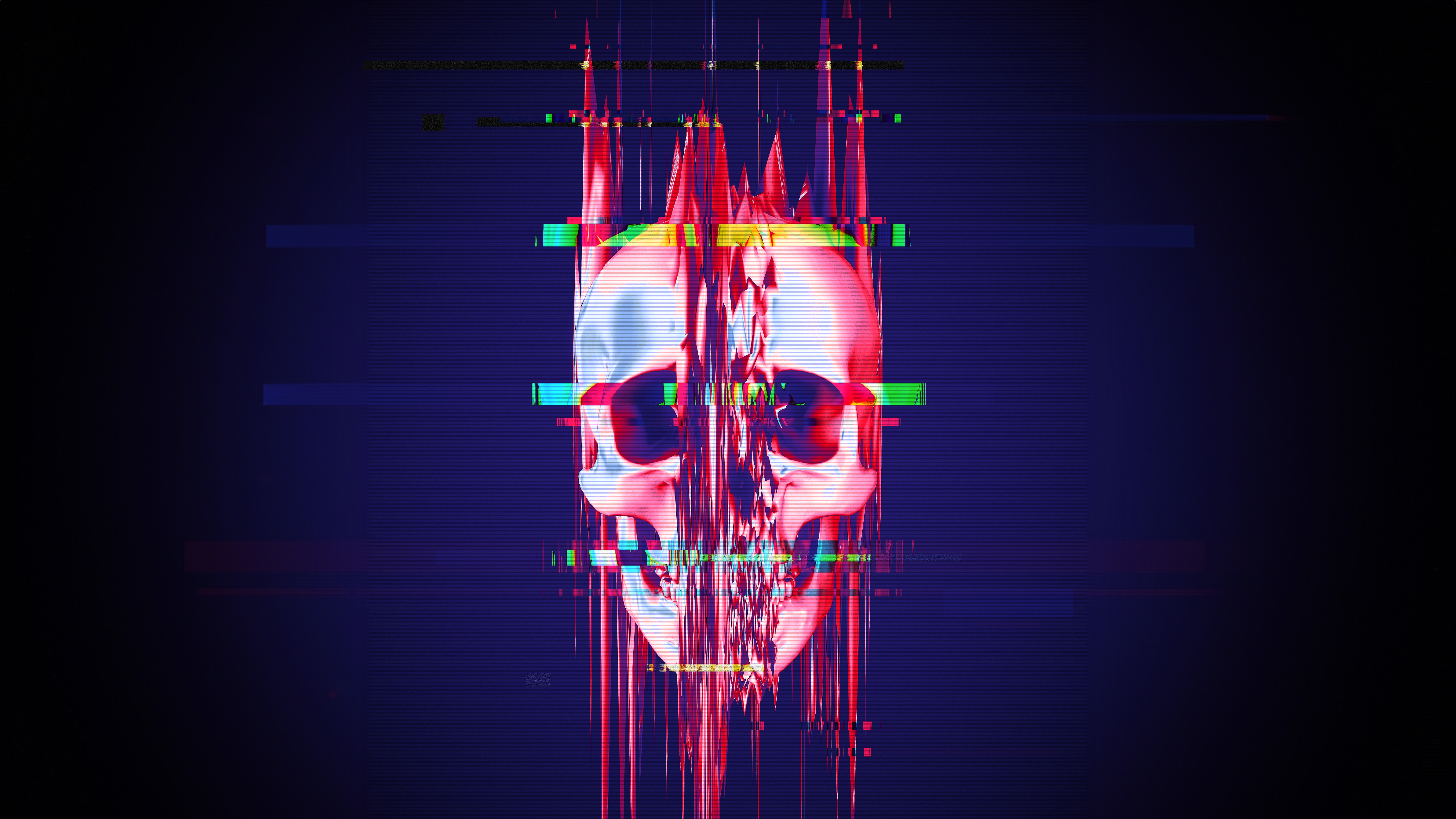 Glitch Skull with Red and Blue Digital Distortion HD Wallpaper