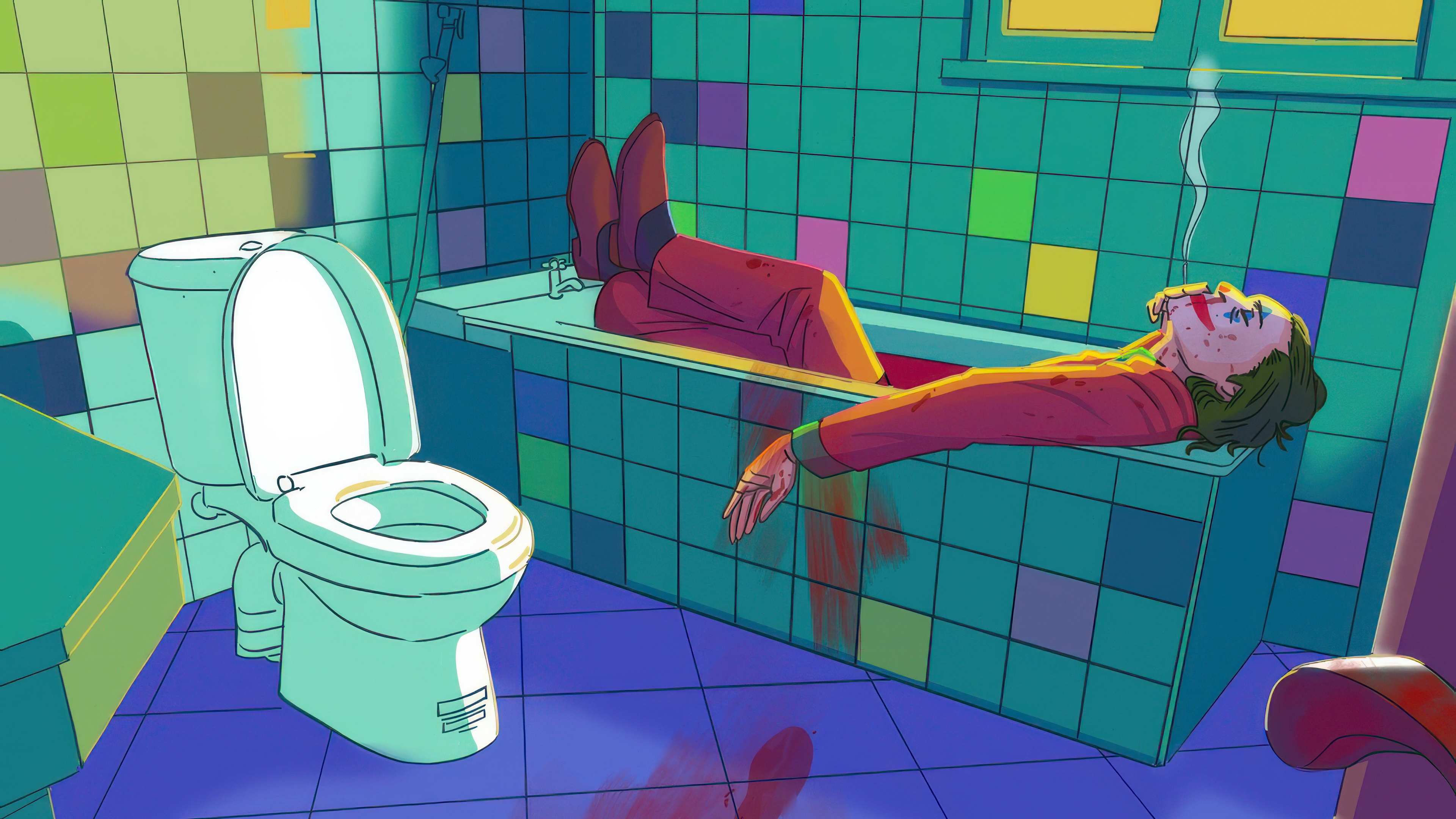Joker lying in a bathtub smoking HD Wallpaper