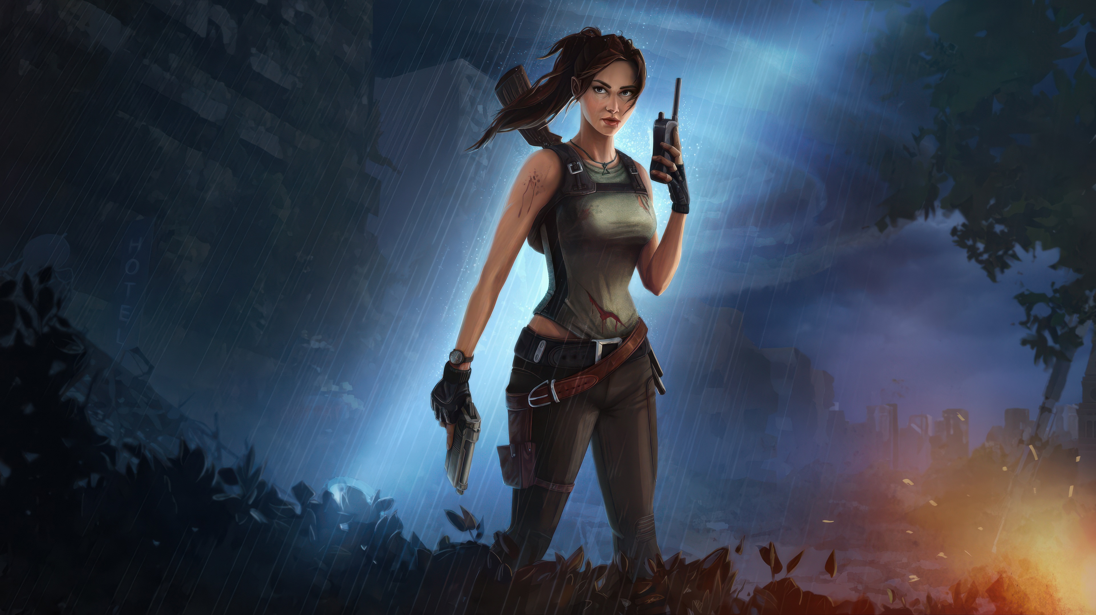 Lara Croft from Tomb Raider in the rain HD Wallpaper
