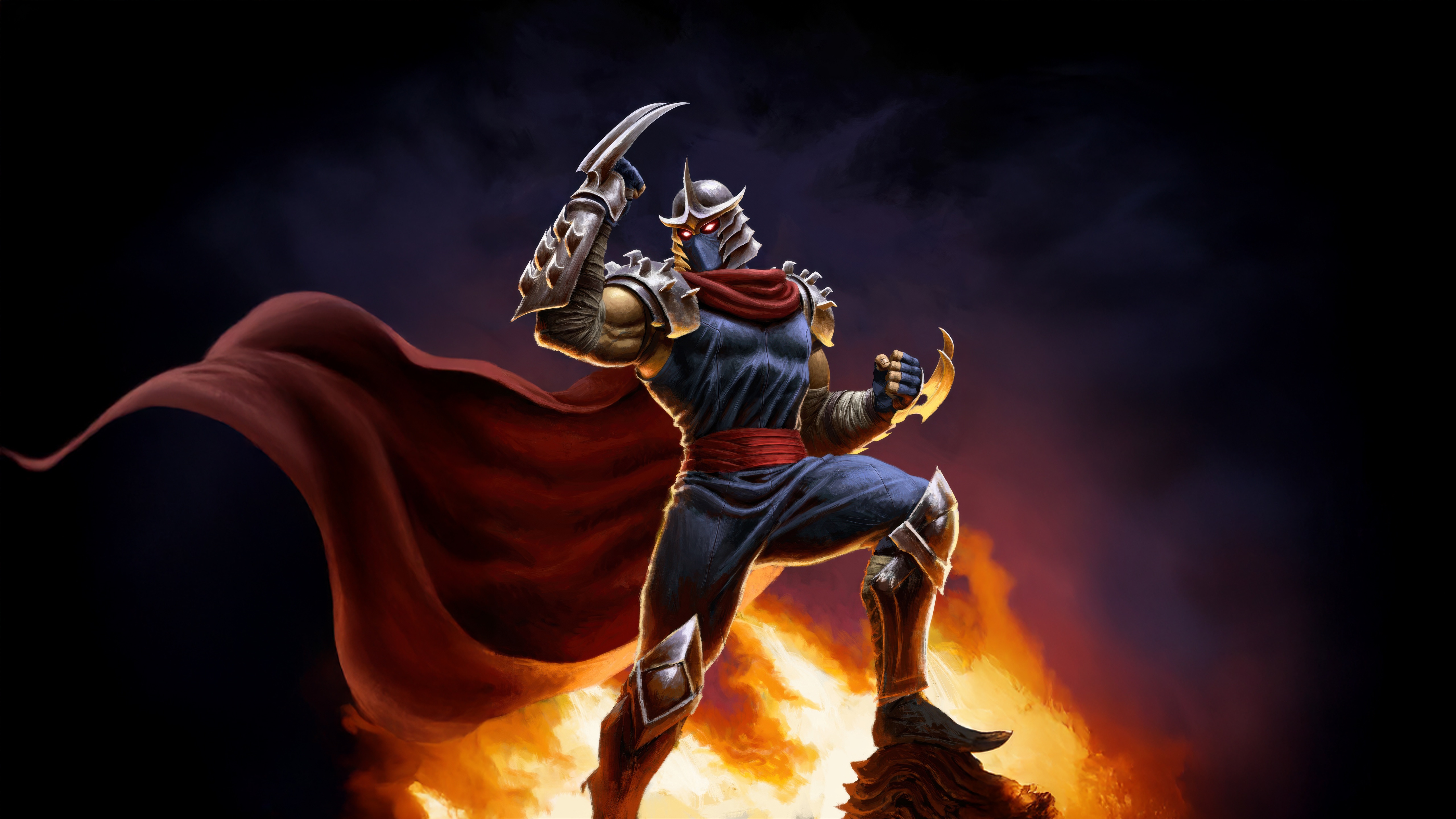 Shredder from TMNT standing in flames HD Wallpaper