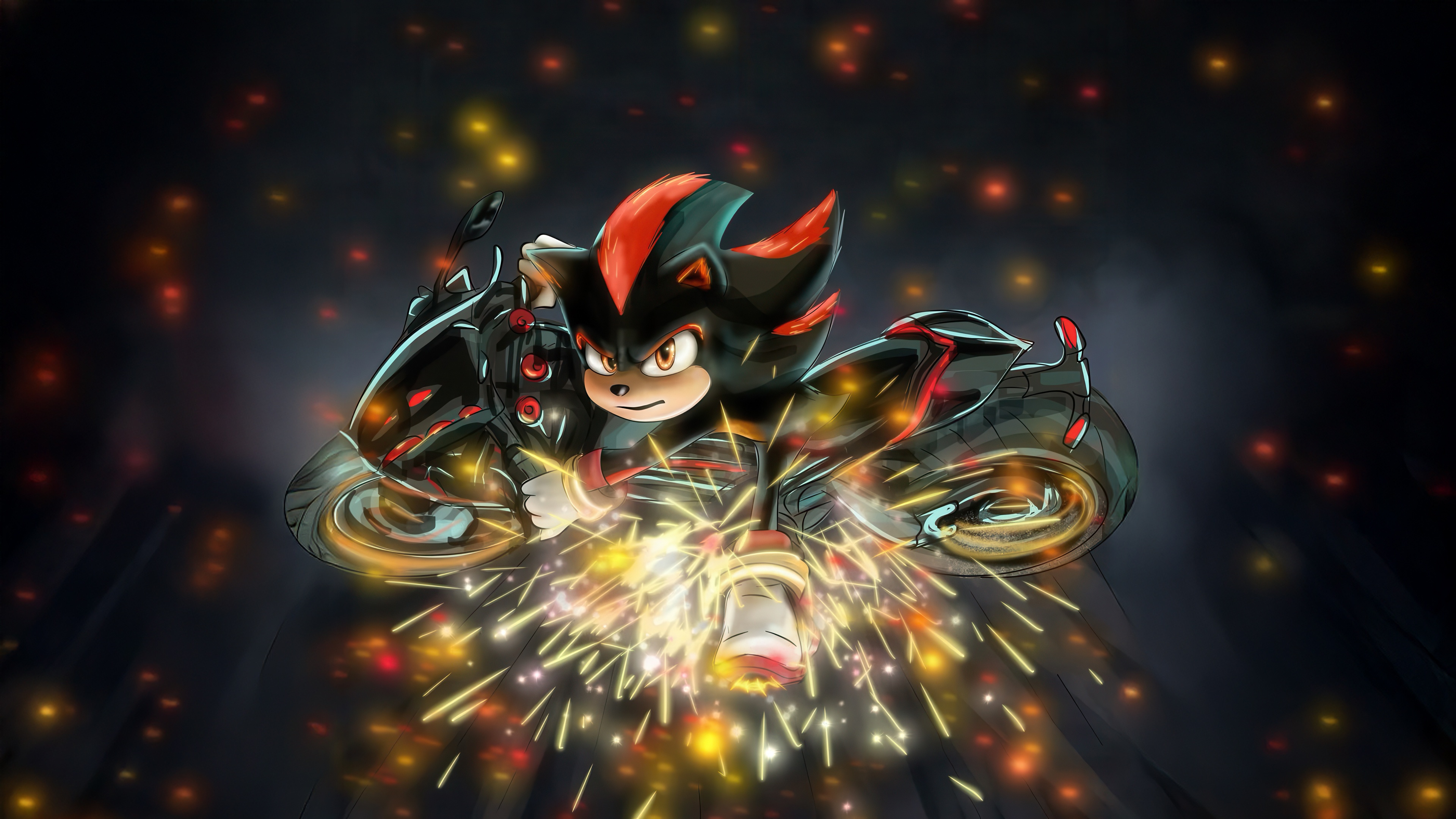 Shadow the Hedgehog riding a motorcycle HD Wallpaper
